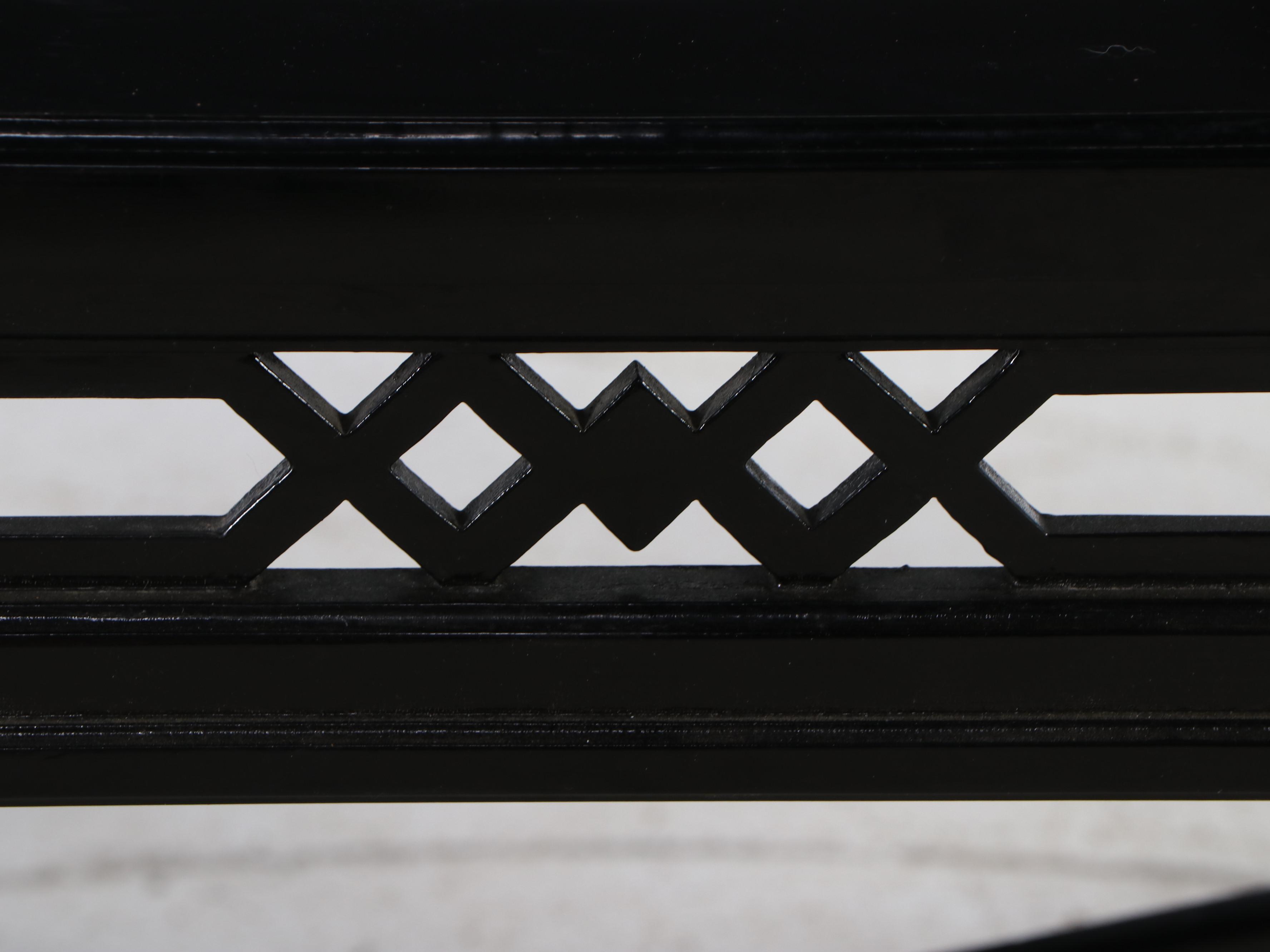 Chinese Style Black Lacquered Wood Coffee Table with Glass Top