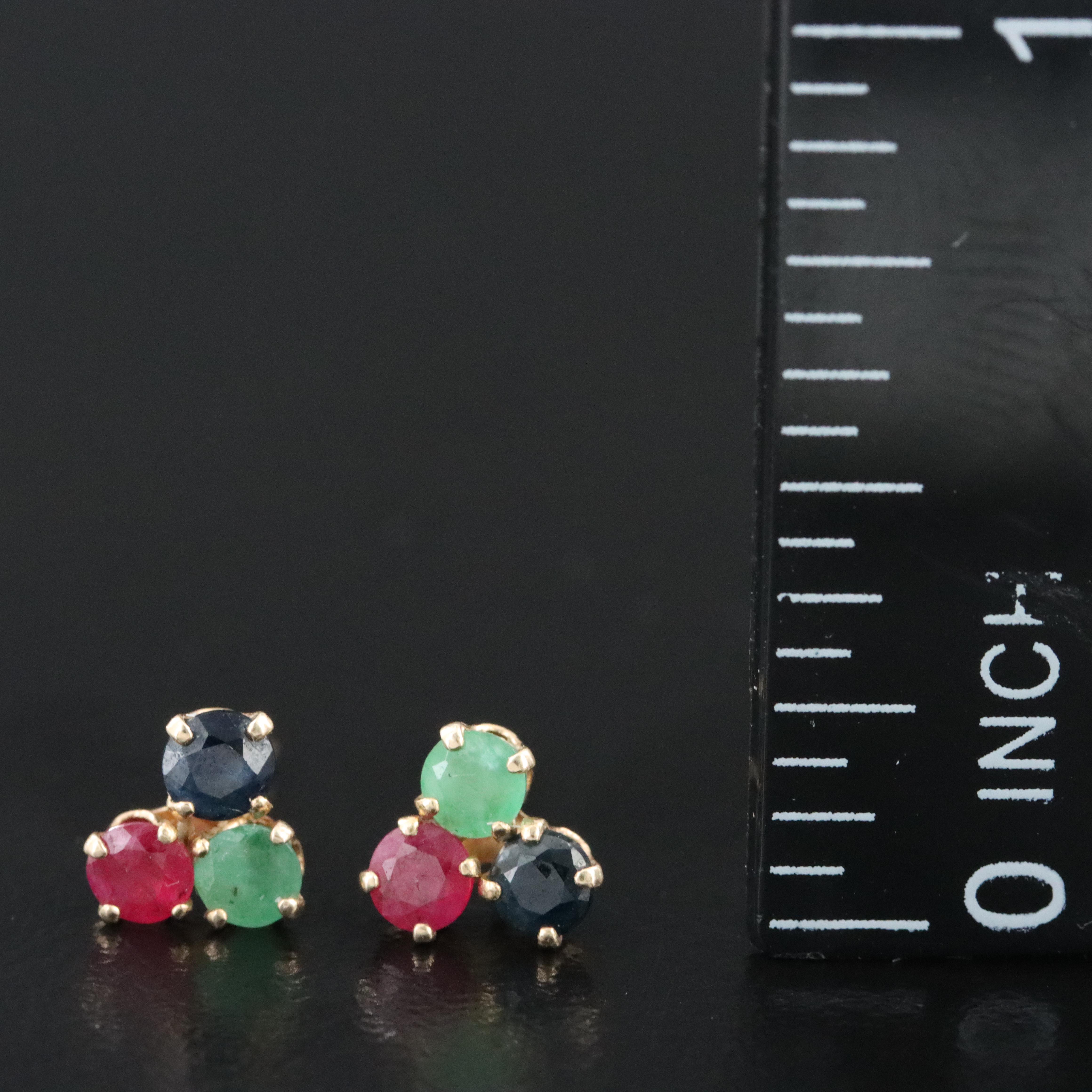 14K Sapphire, Ruby, and Emerald Earrings