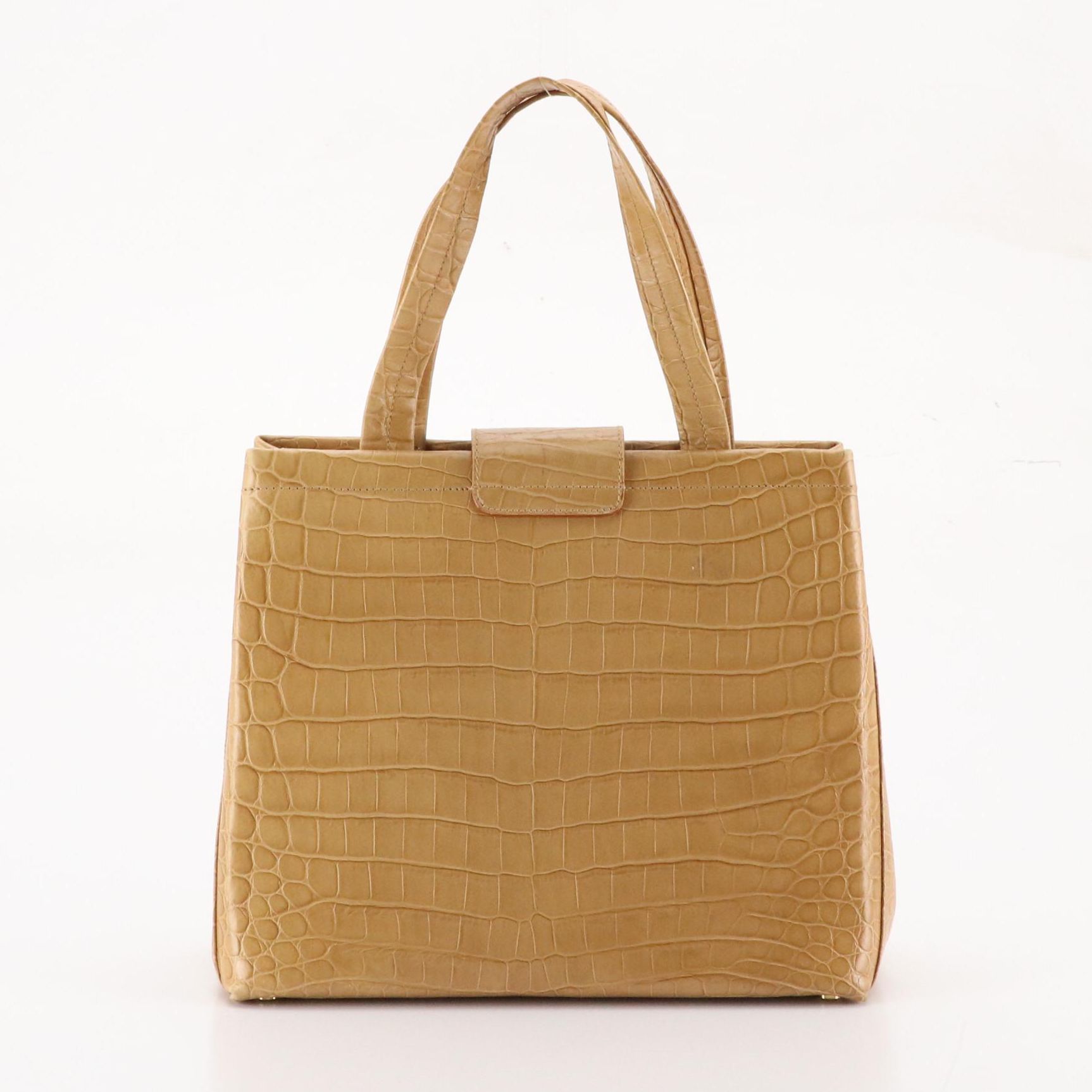 Salvatore Ferragamo Gancini Flap Two-Way Tote in Beige Croc Embossed Leather