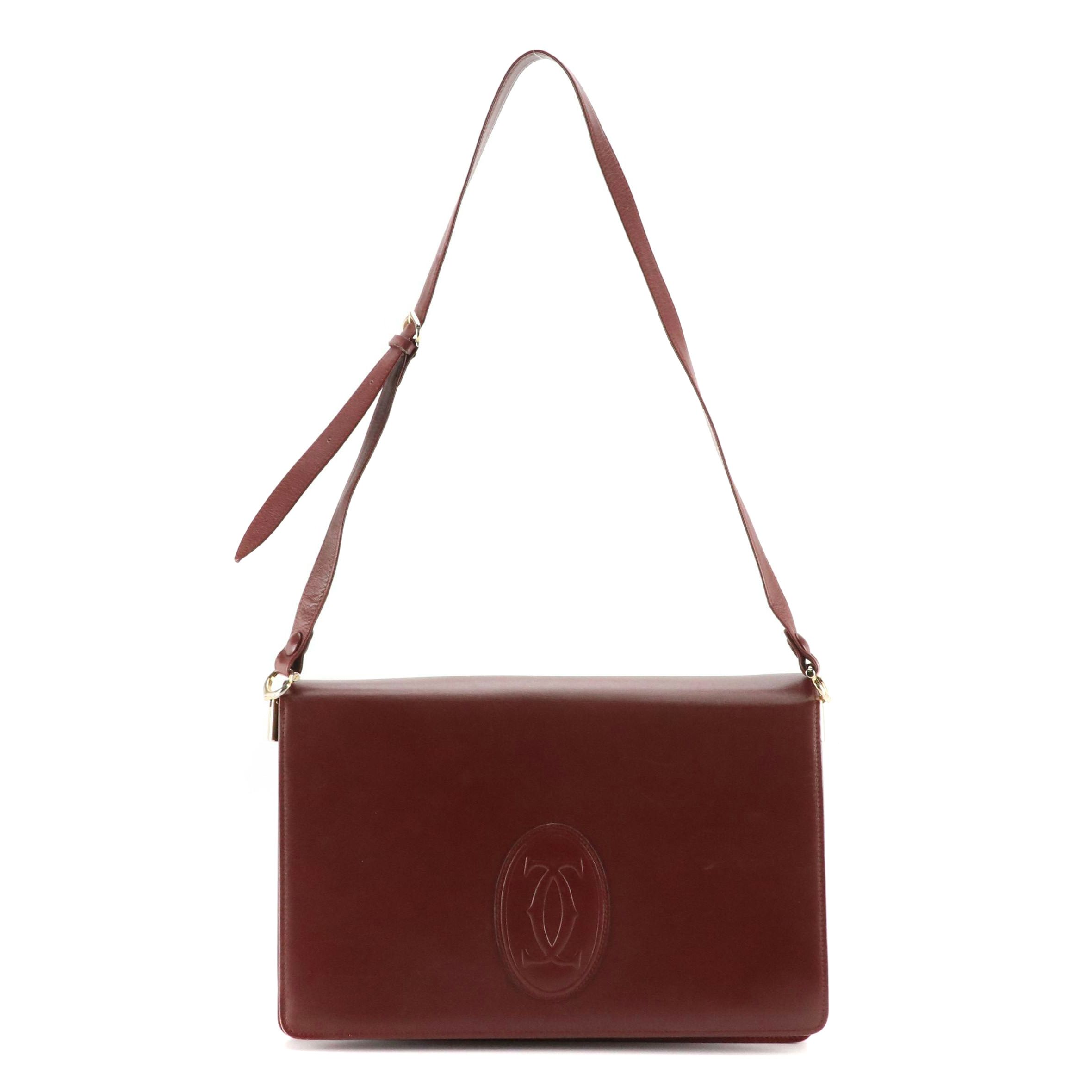 Cartier Les Must de Cartier Burgundy Leather Front-Flap Shoulder Bag