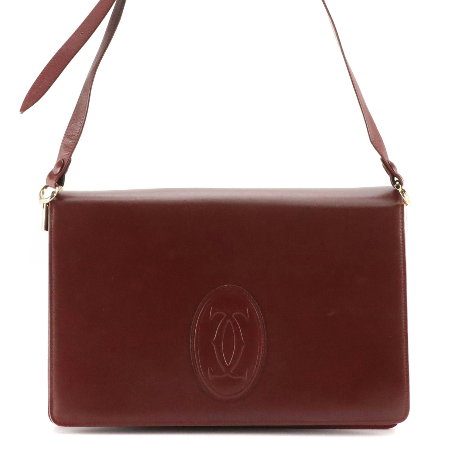 Cartier Les Must de Cartier Burgundy Leather Front-Flap Shoulder Bag