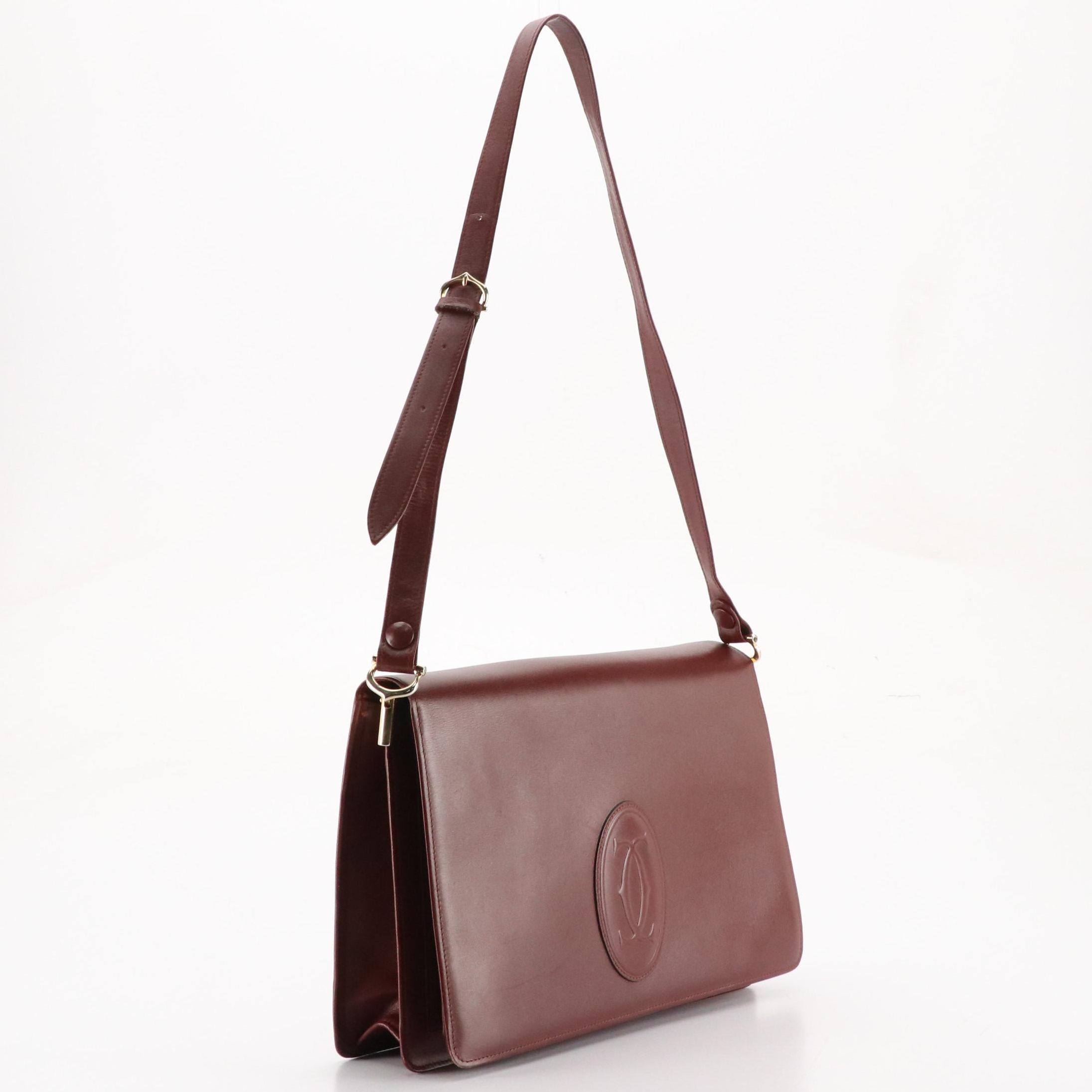 Cartier Les Must de Cartier Burgundy Leather Front-Flap Shoulder Bag