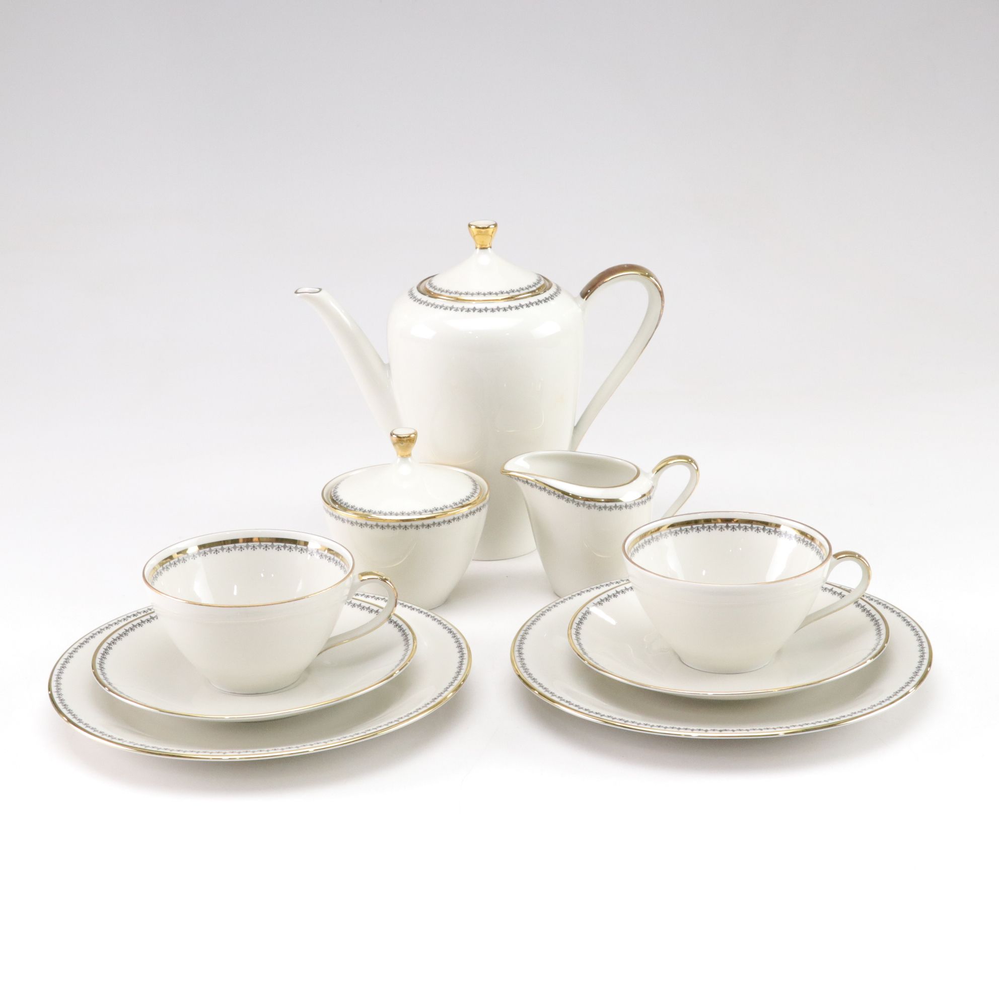 Bavarian Elfenbein Porzellan Gilt Porcelain Tea Set for Two