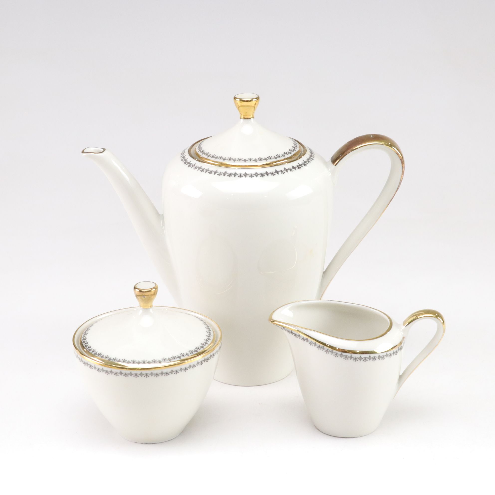 Bavarian Elfenbein Porzellan Gilt Porcelain Tea Set for Two