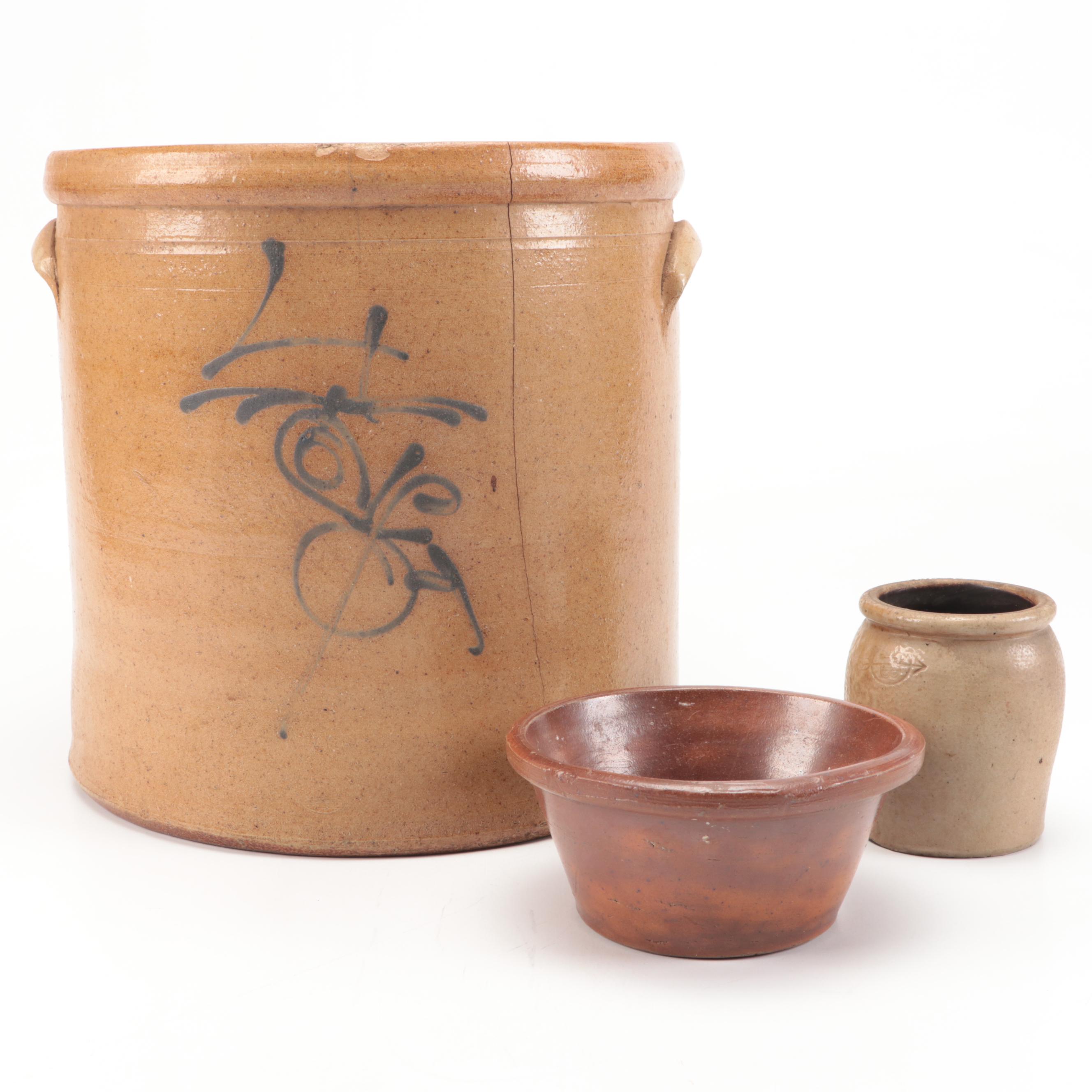 Red Wing Four Gallon Crock with Cobalt Bee Sting Design and Stoneware