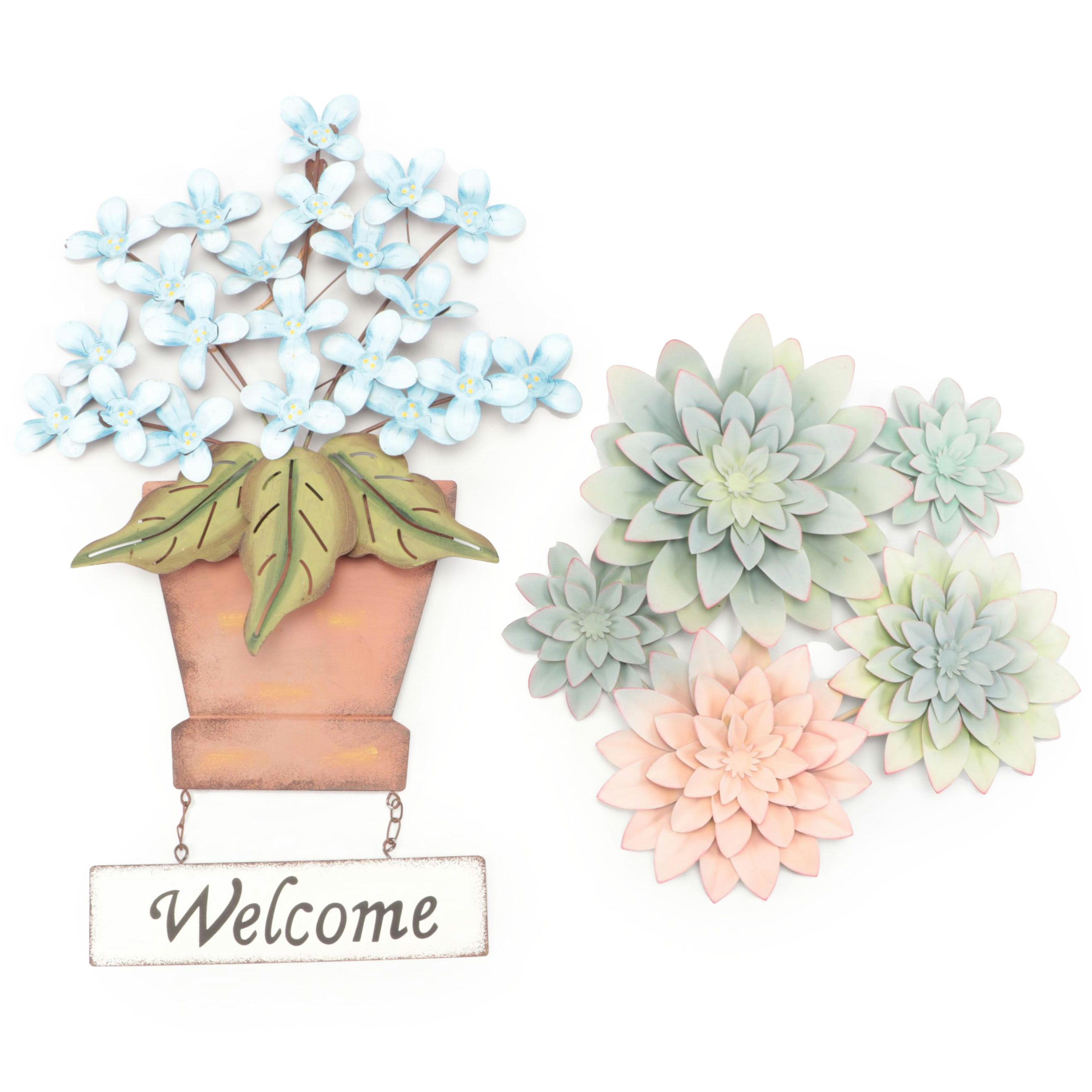 Potted Flowers and Cacti Decorative Metal Wall Hangings