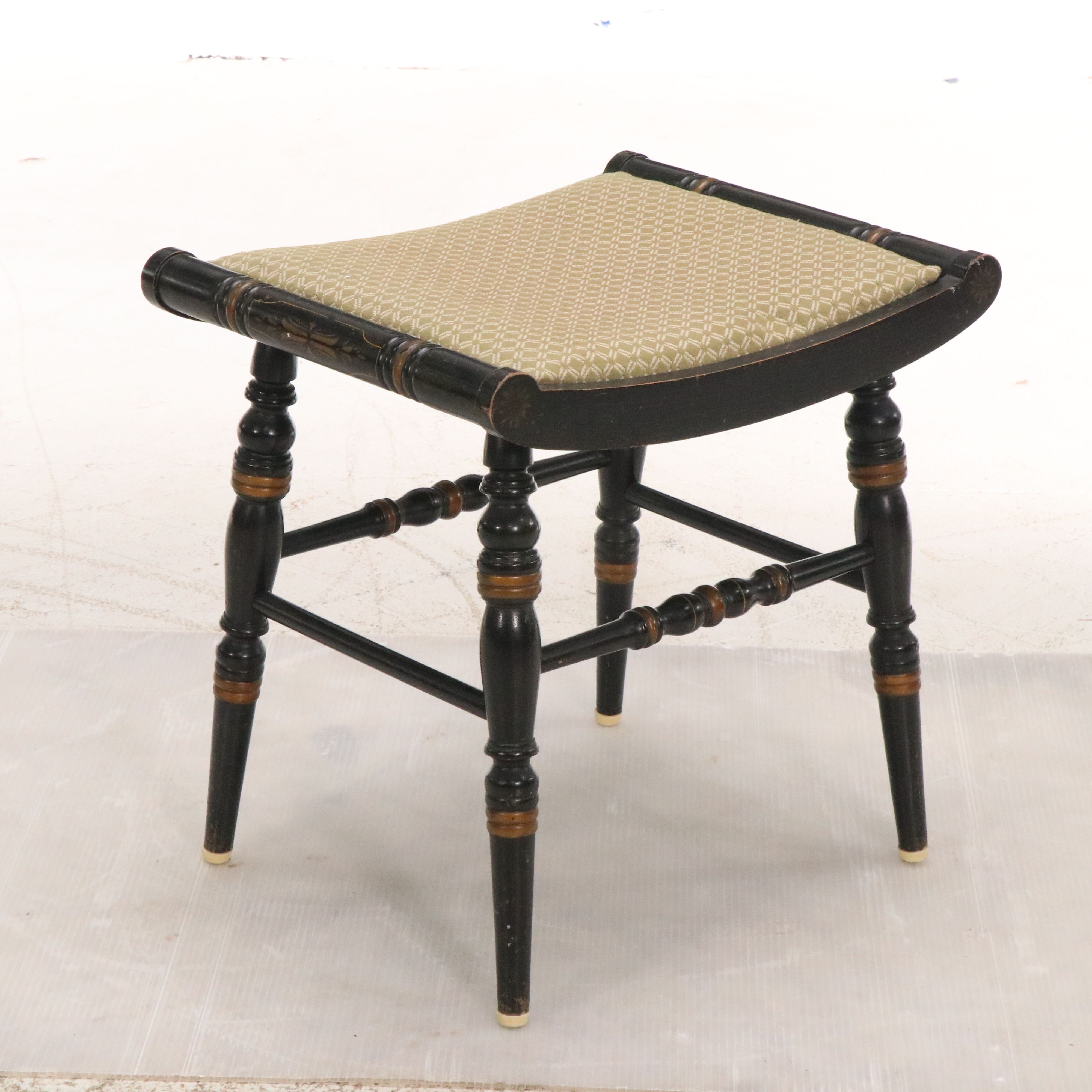 Regency Style Stencil-Decorated Wood Stool, 20th Century