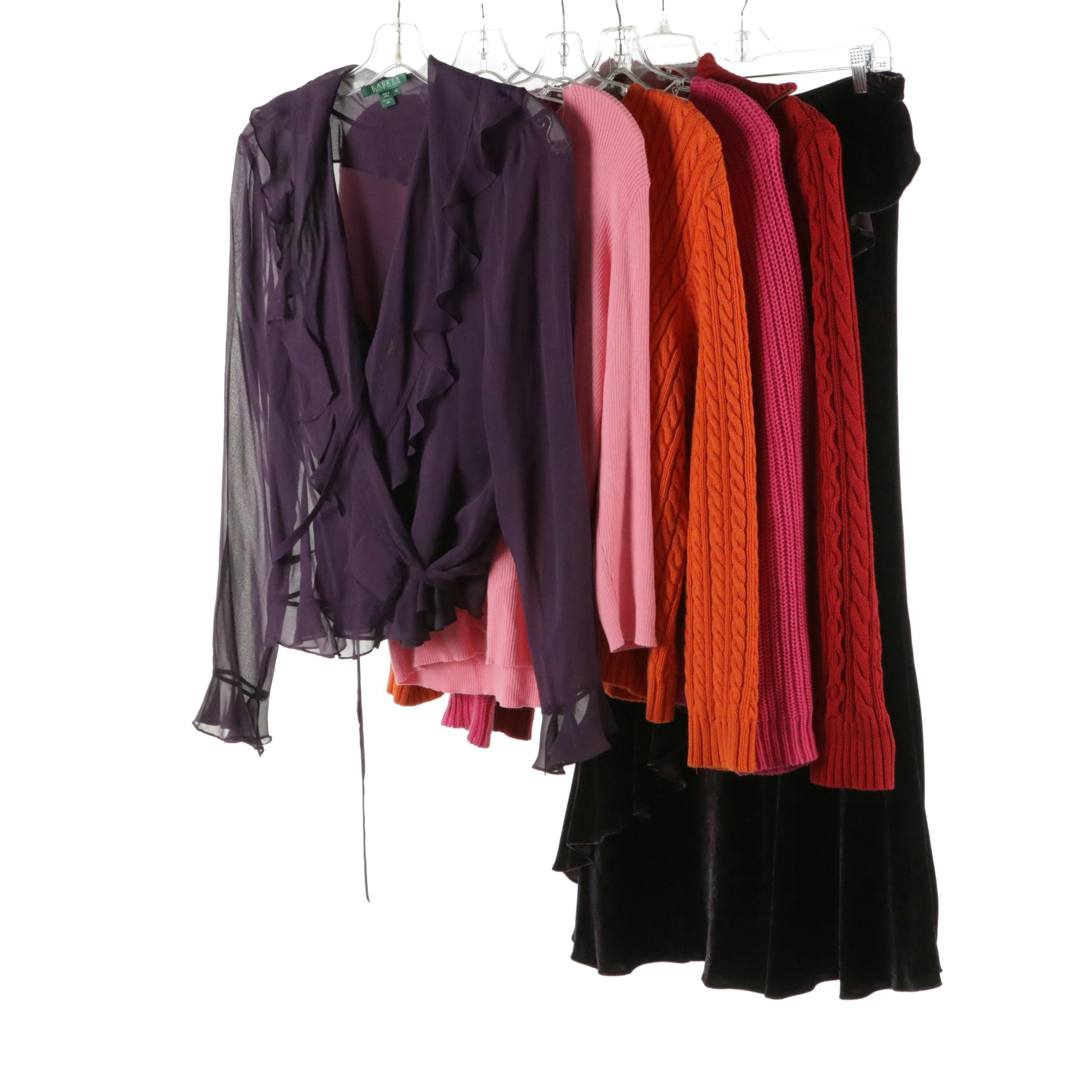 Lauren Ralph Lauren Purple Silk Wrap Top, Paisley Maxi Skirt, Sweaters and More