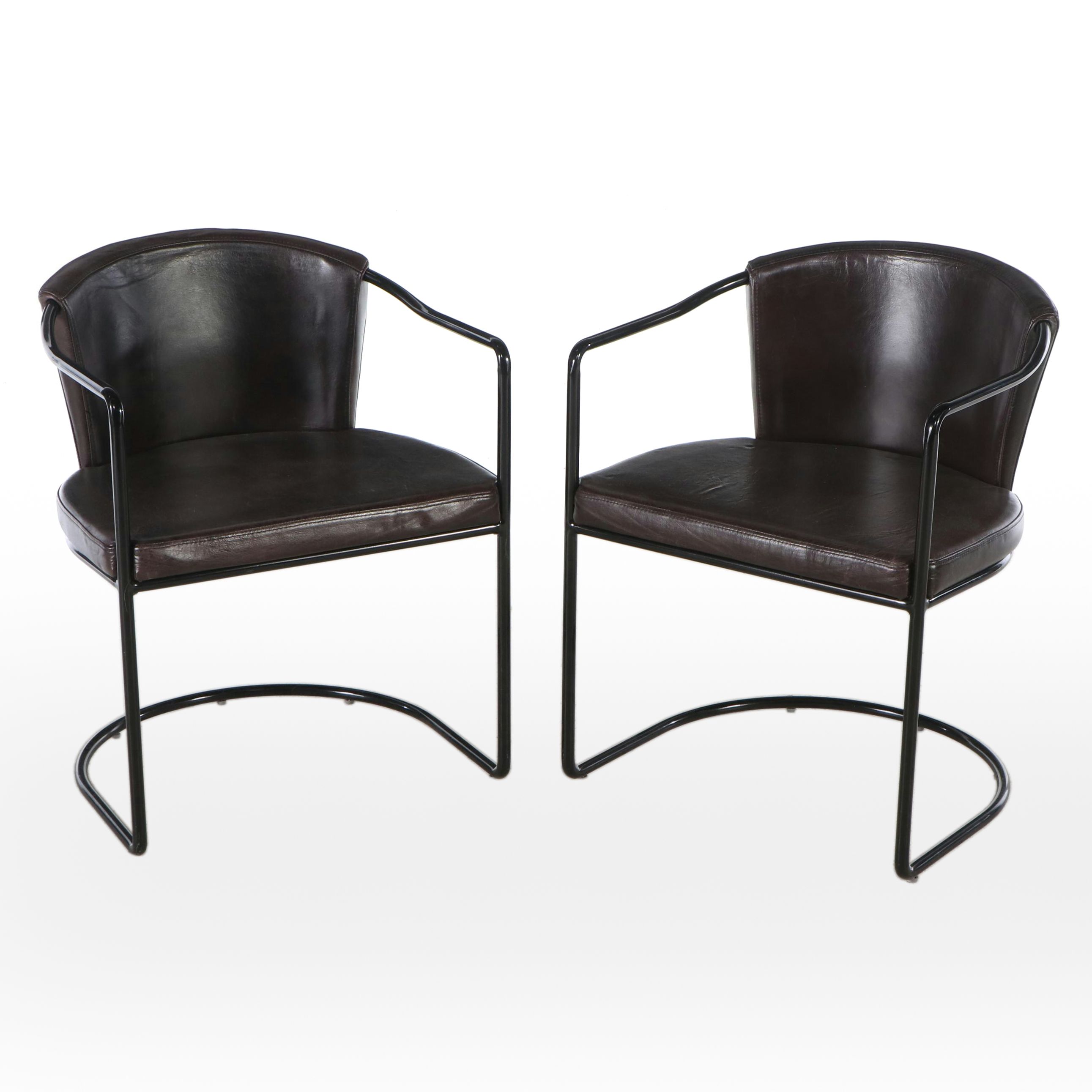 CB2 Modernist Metal Frame and Leather Dining Chairs, Pair, 2018