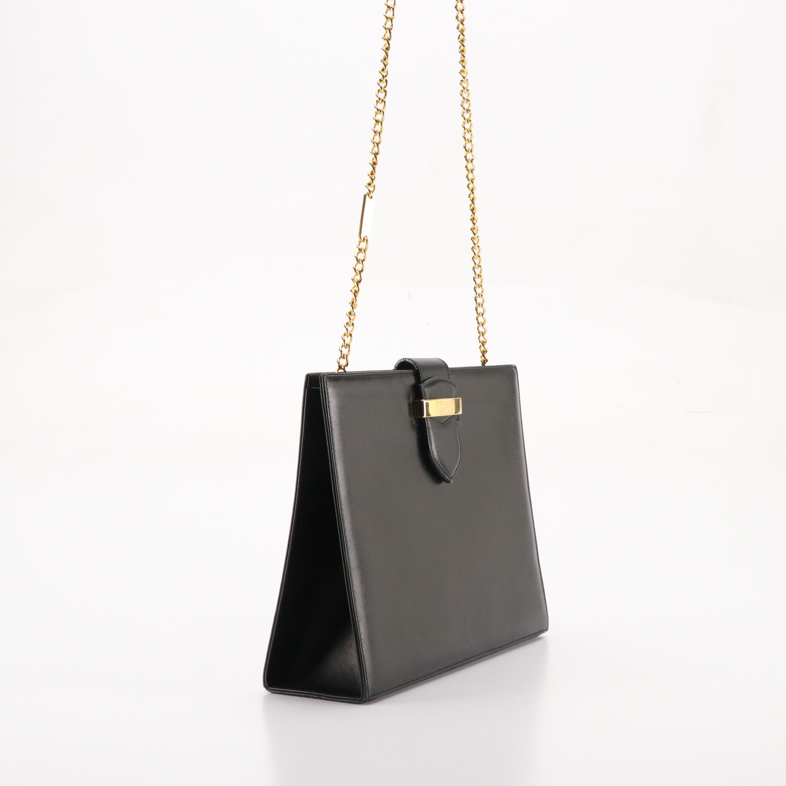 Salvatore Ferragamo Black Leather Gold Chain Crossbody
