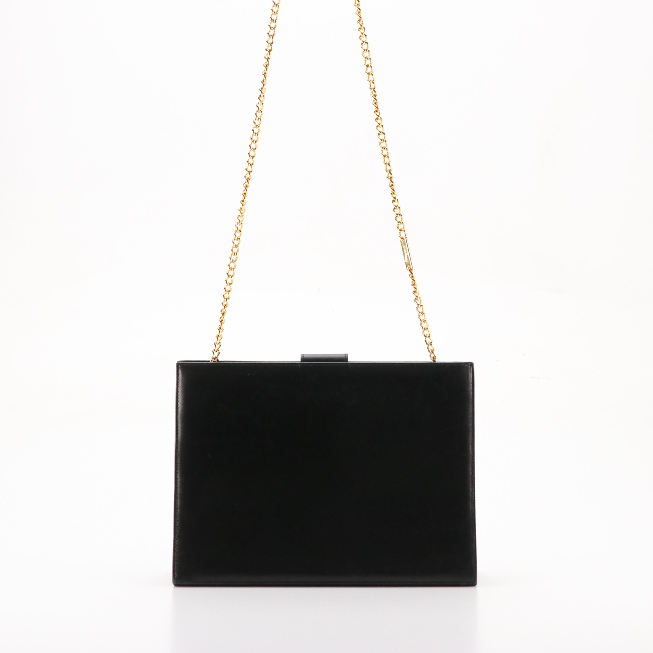 Salvatore Ferragamo Black Leather Gold Chain Crossbody