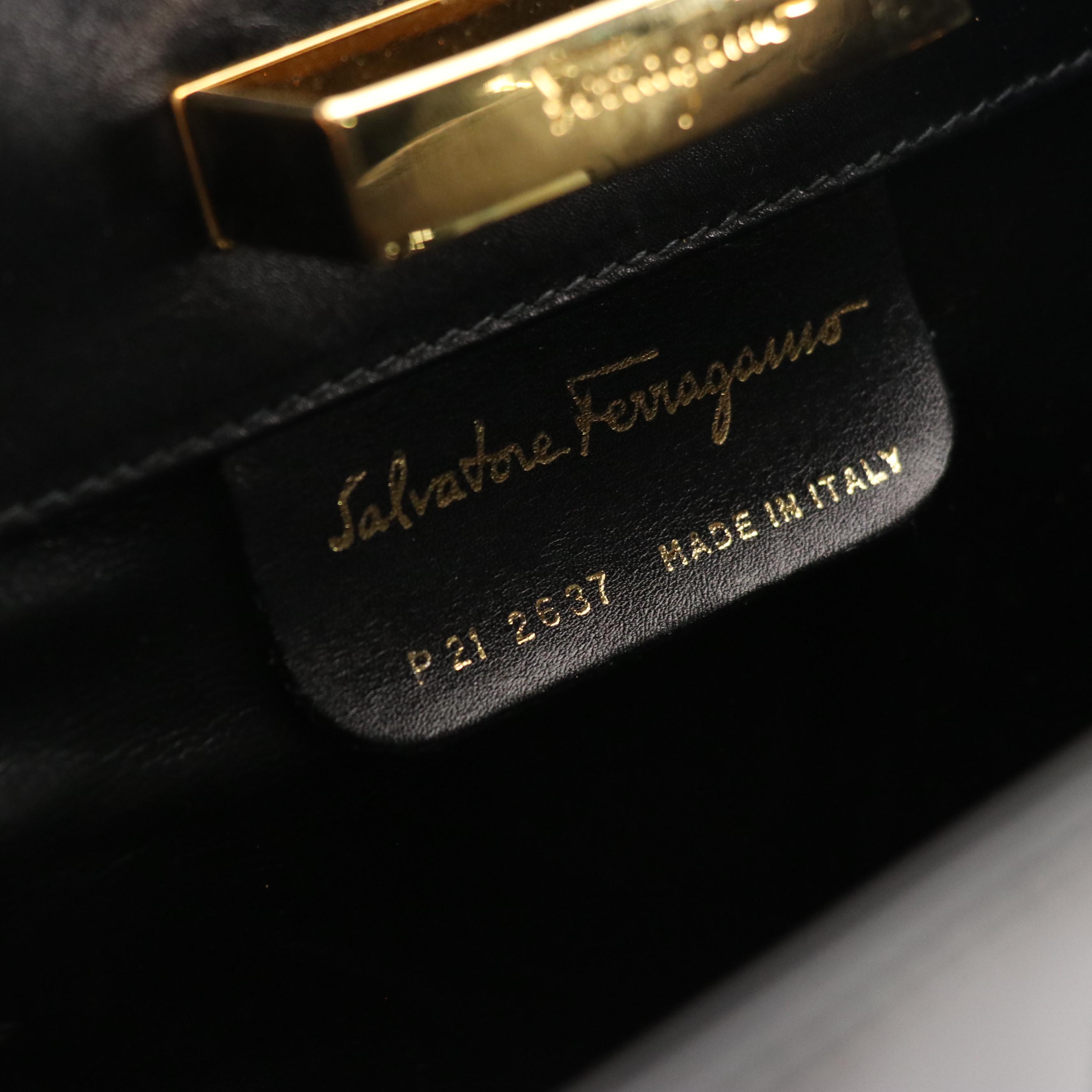 Salvatore Ferragamo Black Leather Gold Chain Crossbody