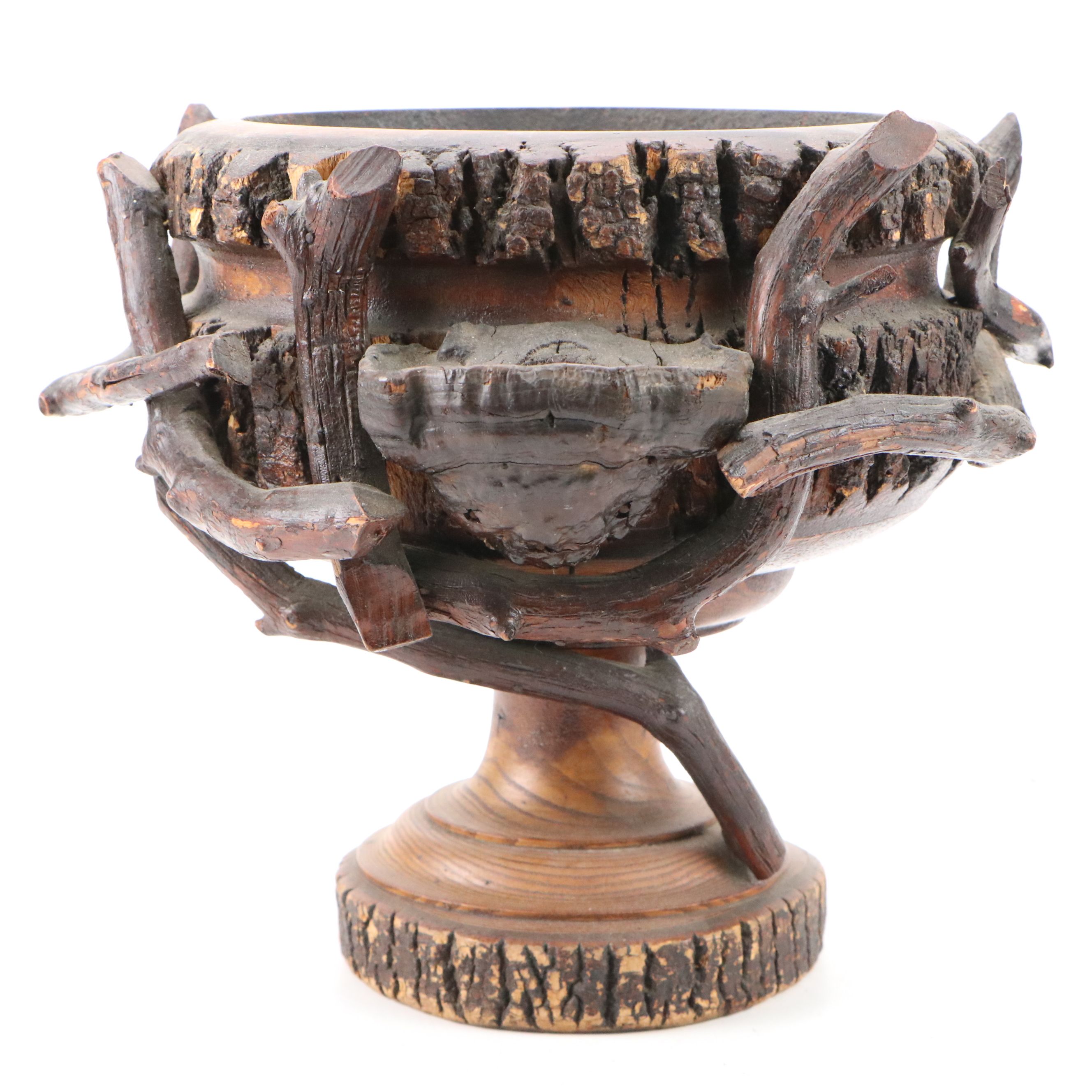 Handcrafted Pine Trunk with Bark Edge and Conk Pedestal Bowl