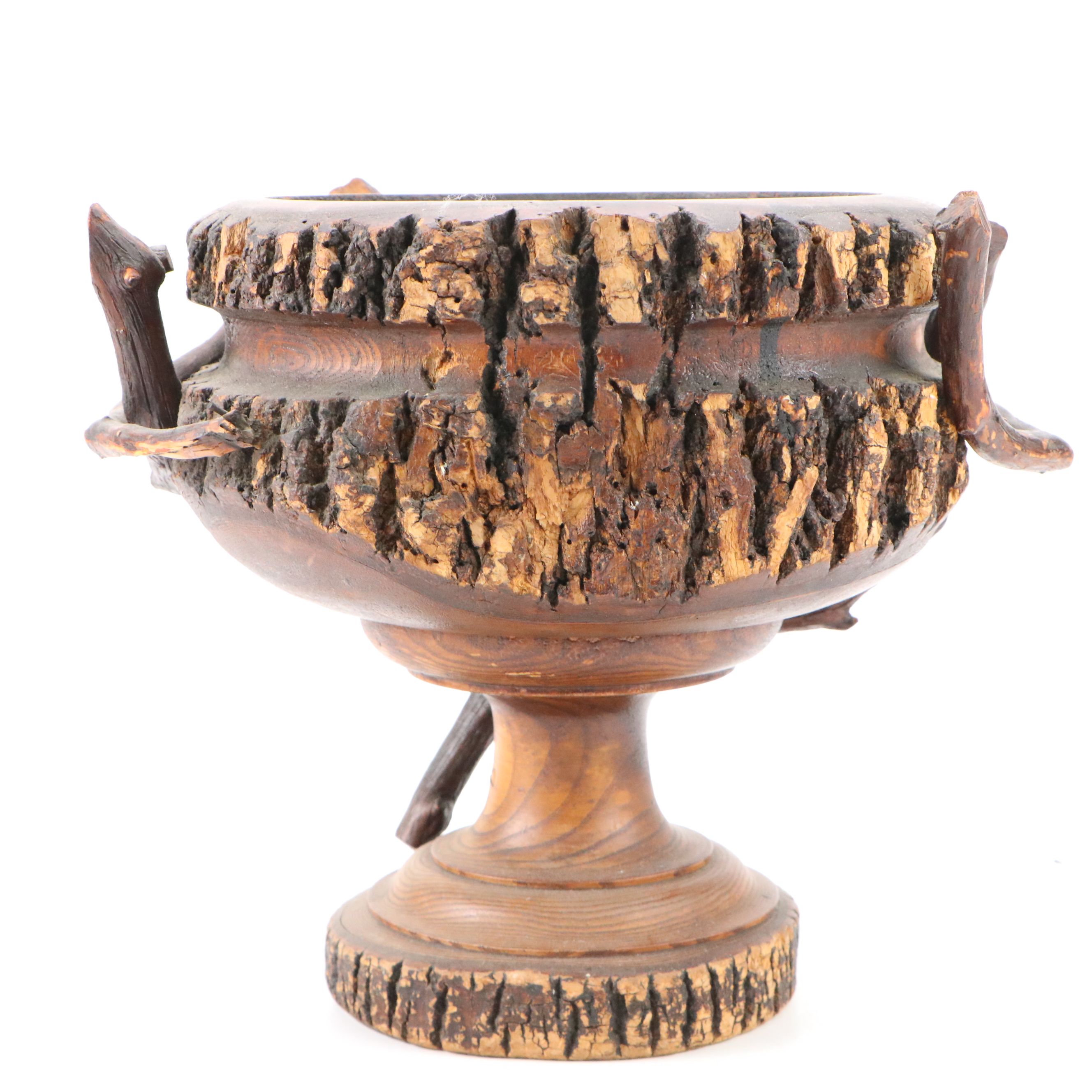 Handcrafted Pine Trunk with Bark Edge and Conk Pedestal Bowl