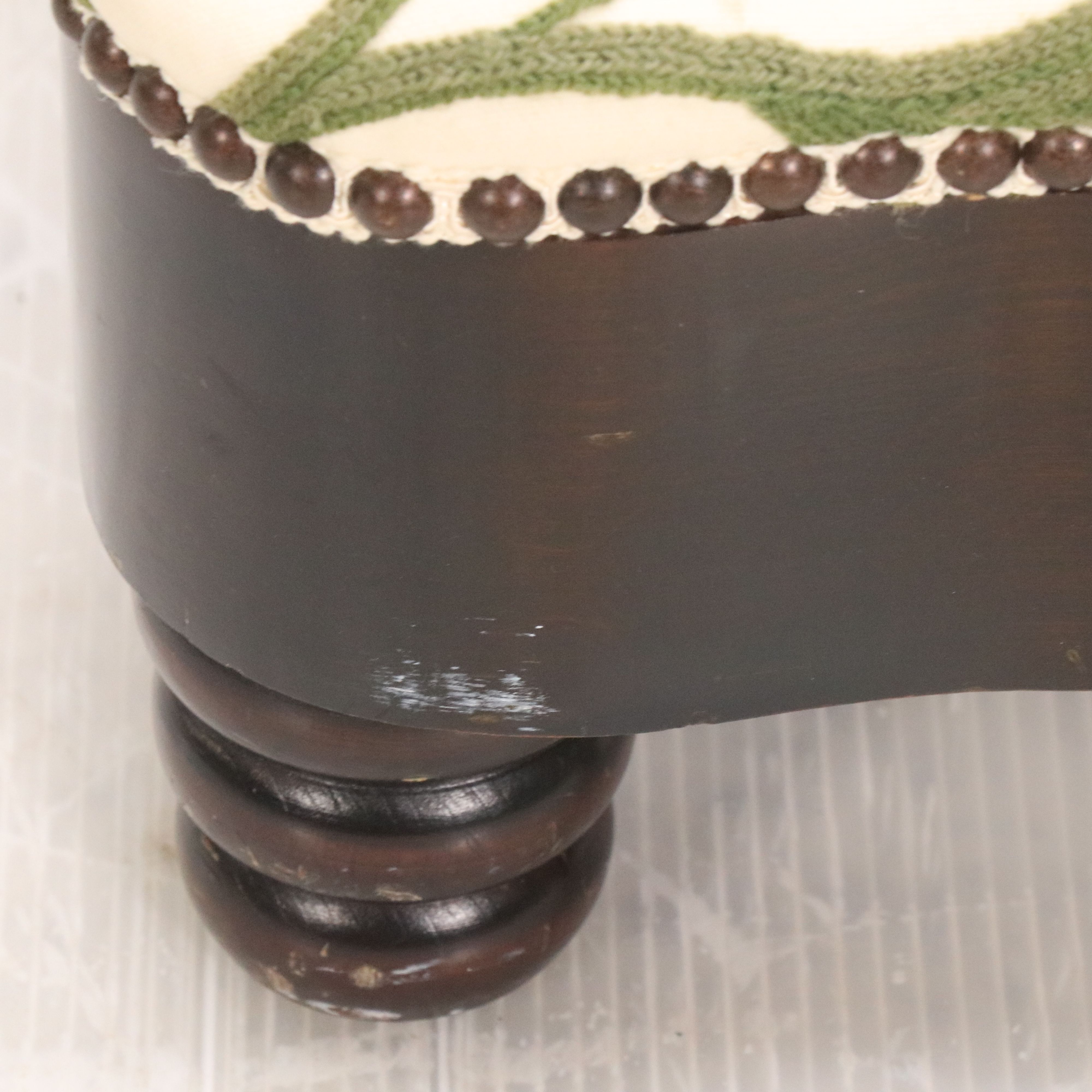 Baker Furniture Crewel Embroidered Wood Footstool, Late 20th Century