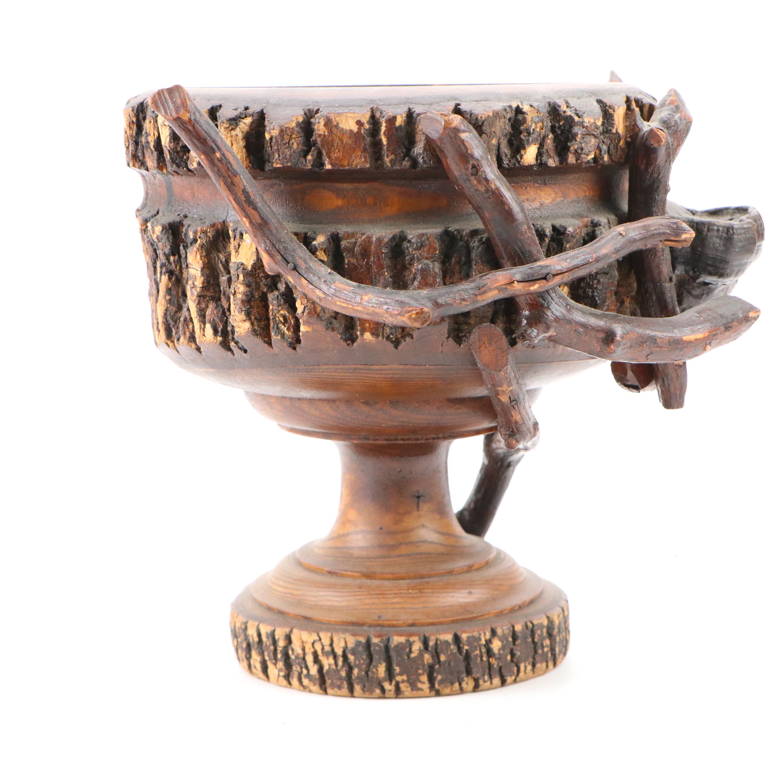 Handcrafted Pine Trunk with Bark Edge and Conk Pedestal Bowl