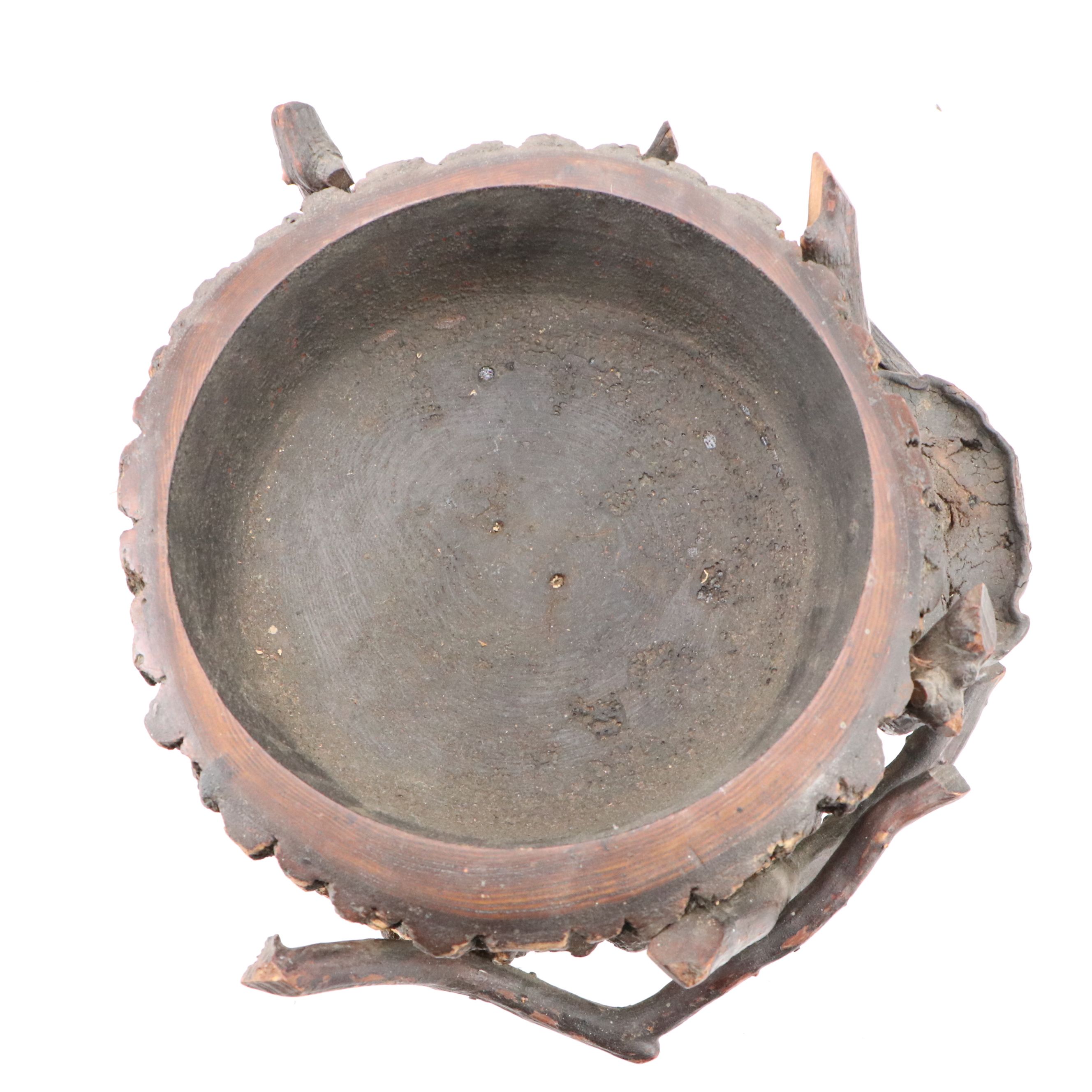 Handcrafted Pine Trunk with Bark Edge and Conk Pedestal Bowl