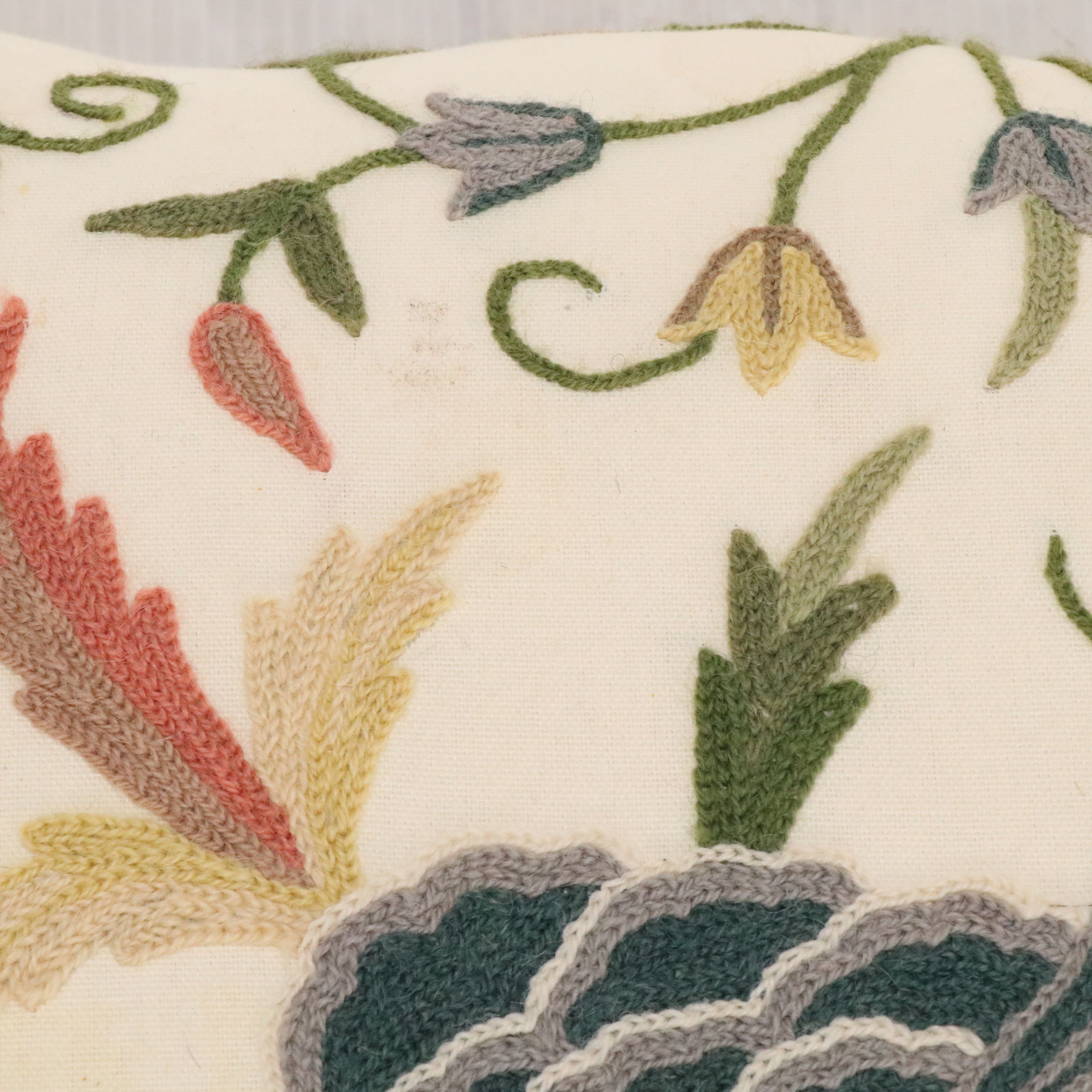 Baker Furniture Crewel Embroidered Wood Footstool, Late 20th Century