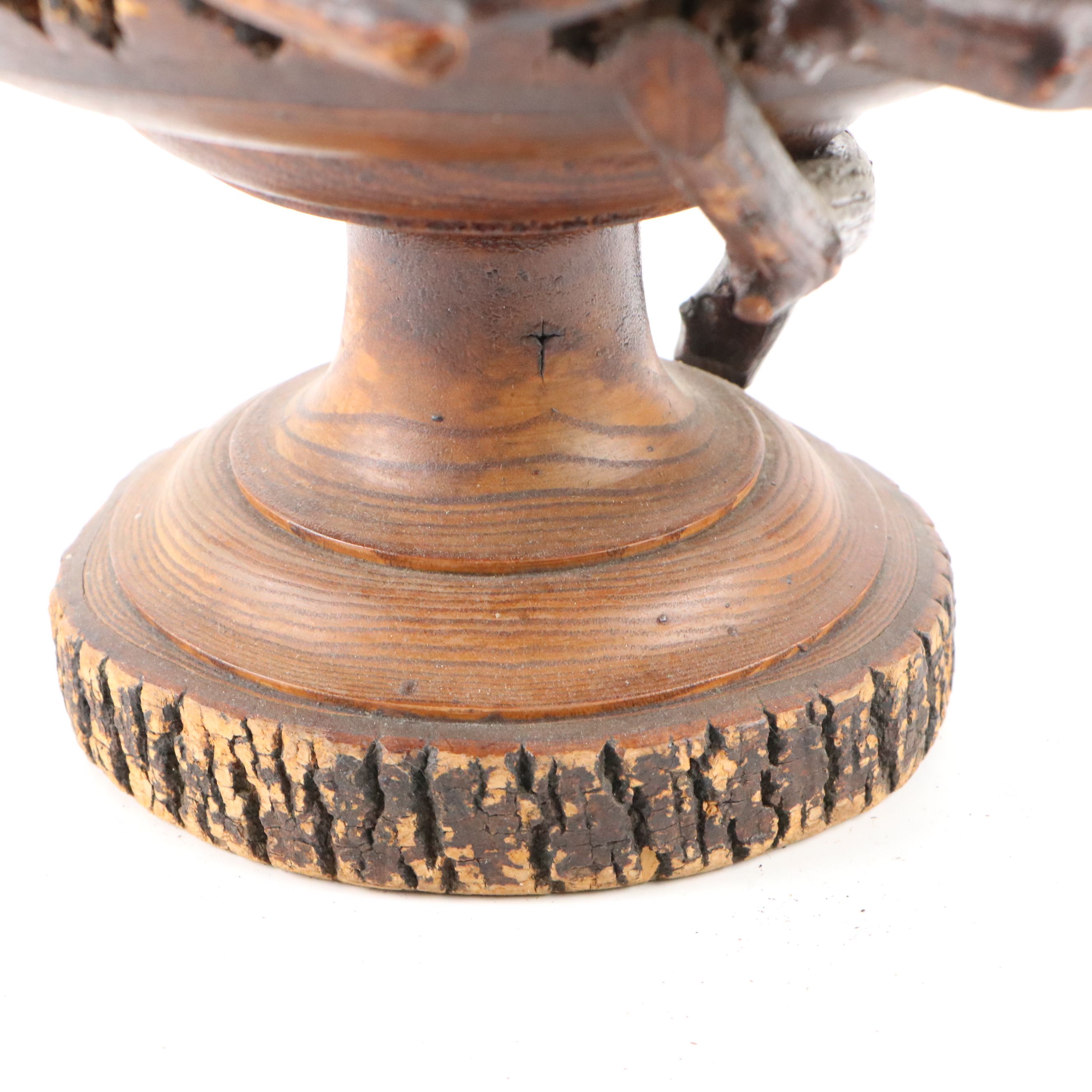 Handcrafted Pine Trunk with Bark Edge and Conk Pedestal Bowl