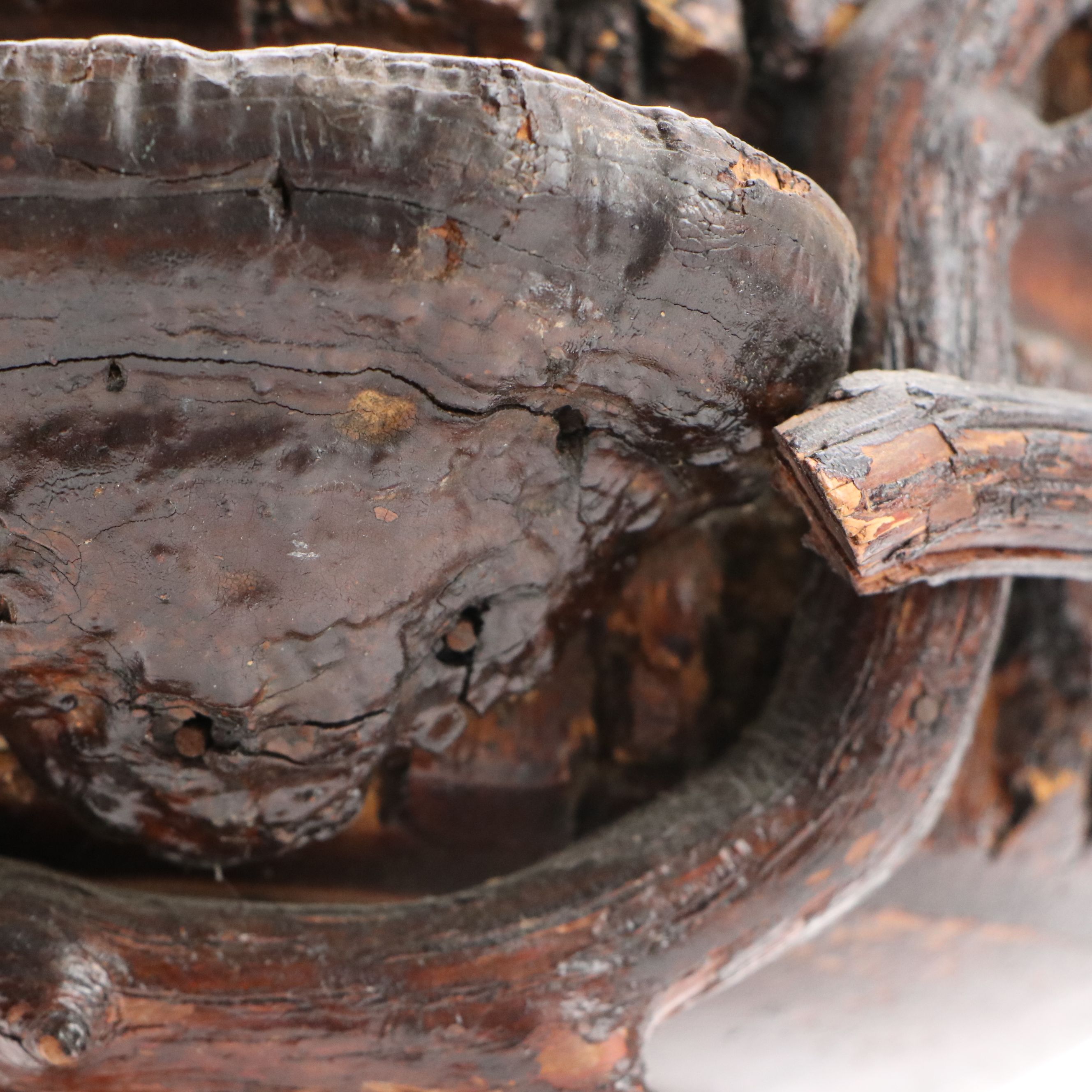 Handcrafted Pine Trunk with Bark Edge and Conk Pedestal Bowl