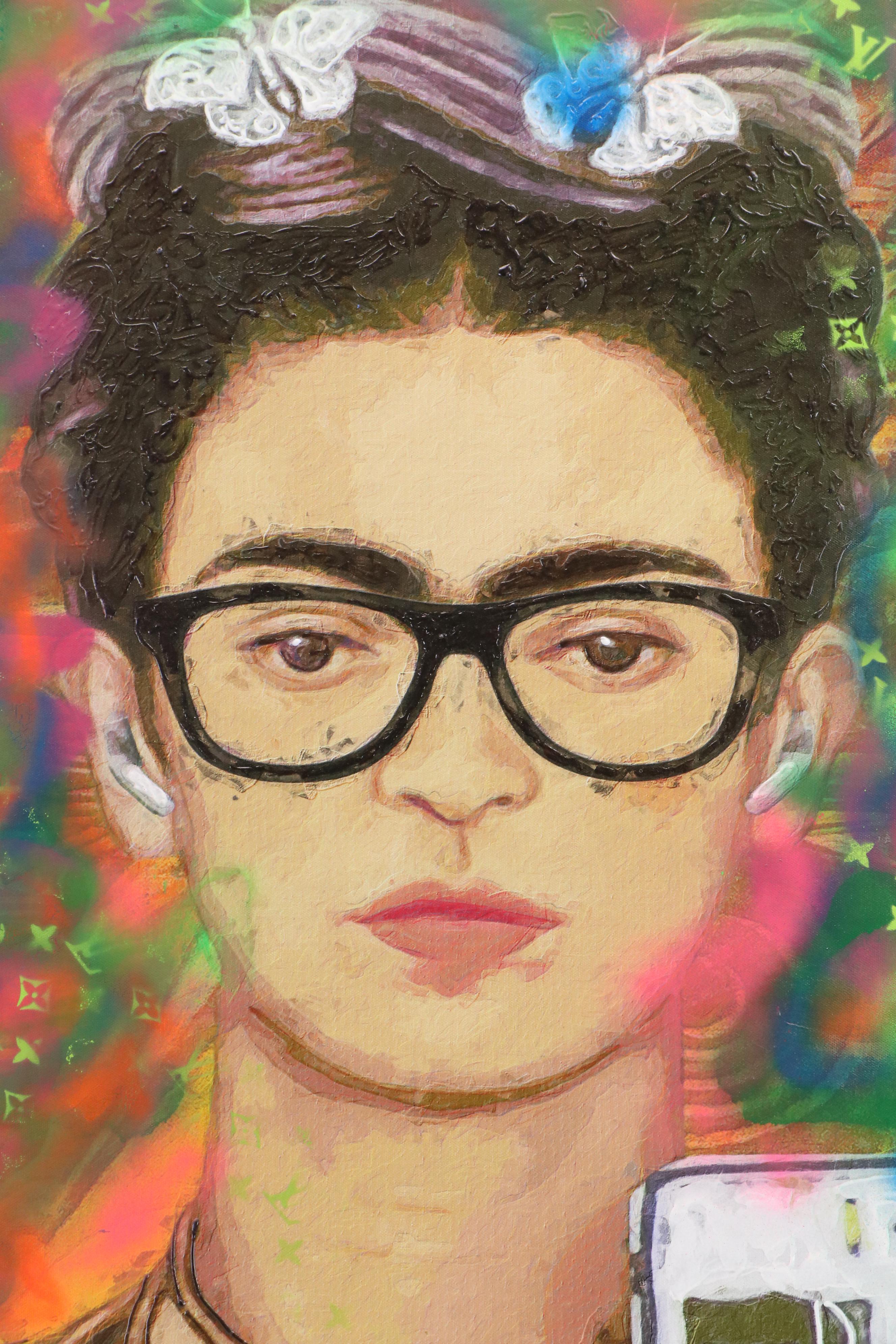 E.M. Zax Mixed Media Painting "Homage to Frida Kahlo," 2023