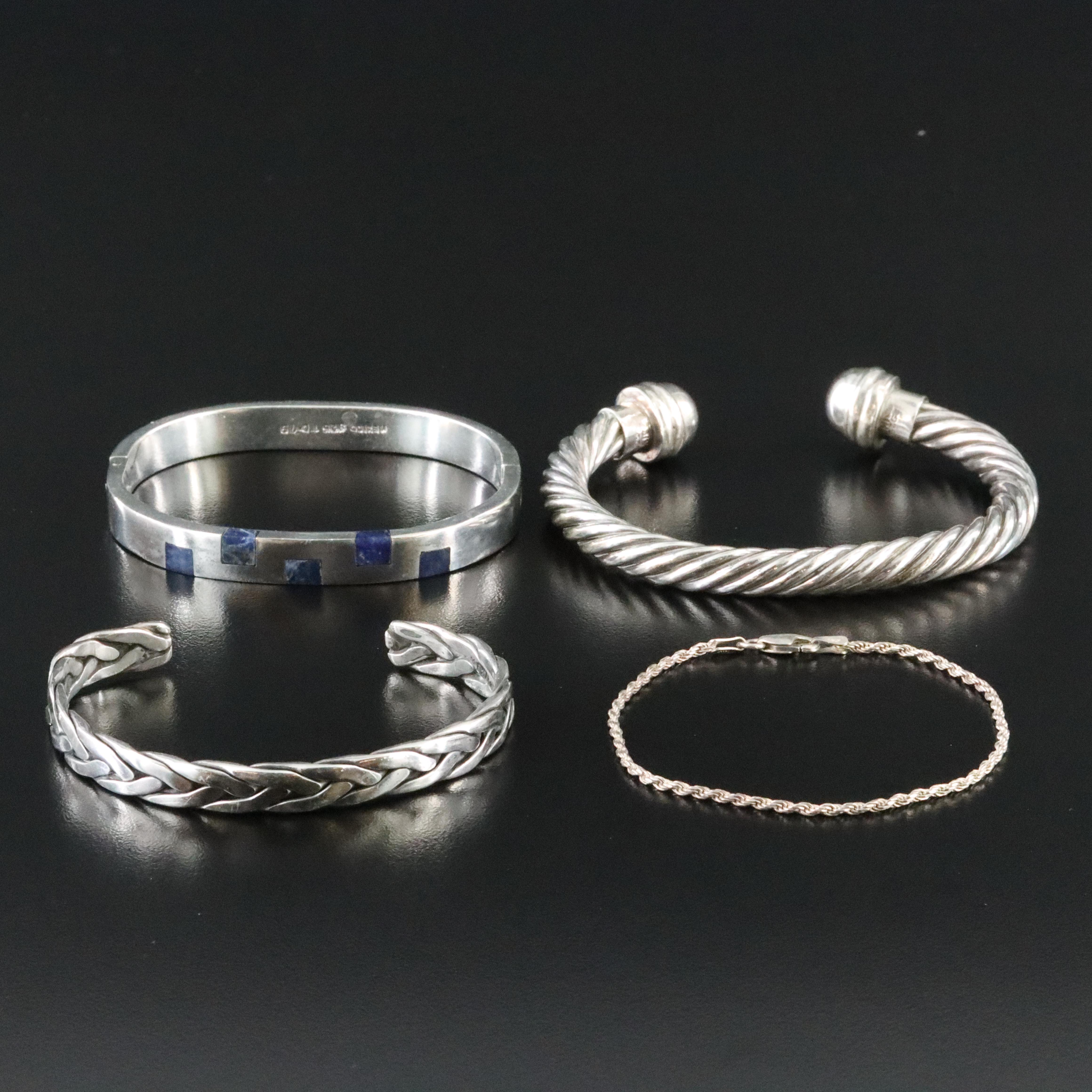 Collection of Sterling Mexican and Italian  Bracelets Featuring Sodalite