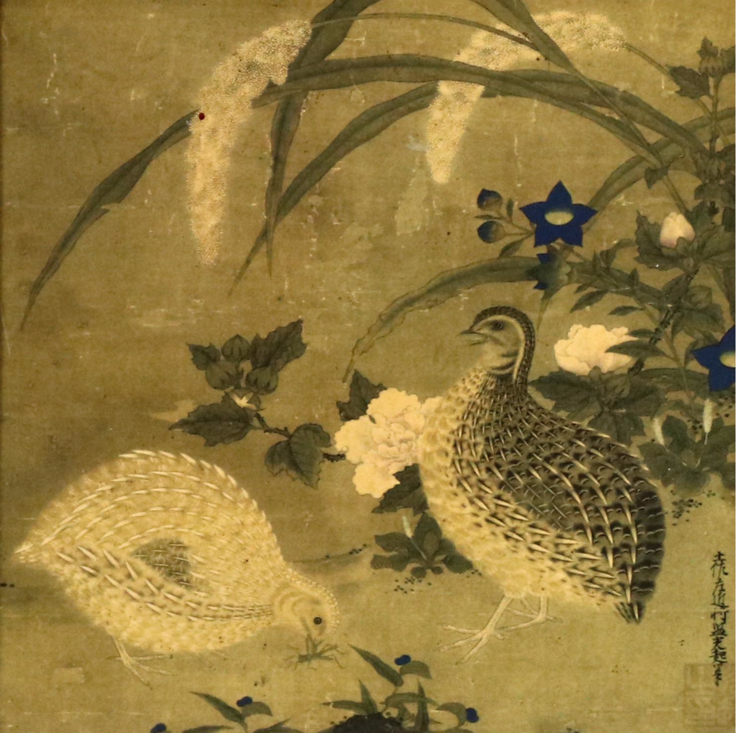 Offset Lithograph After Tosa Mitsuoki "Quail Birds and Flowers"