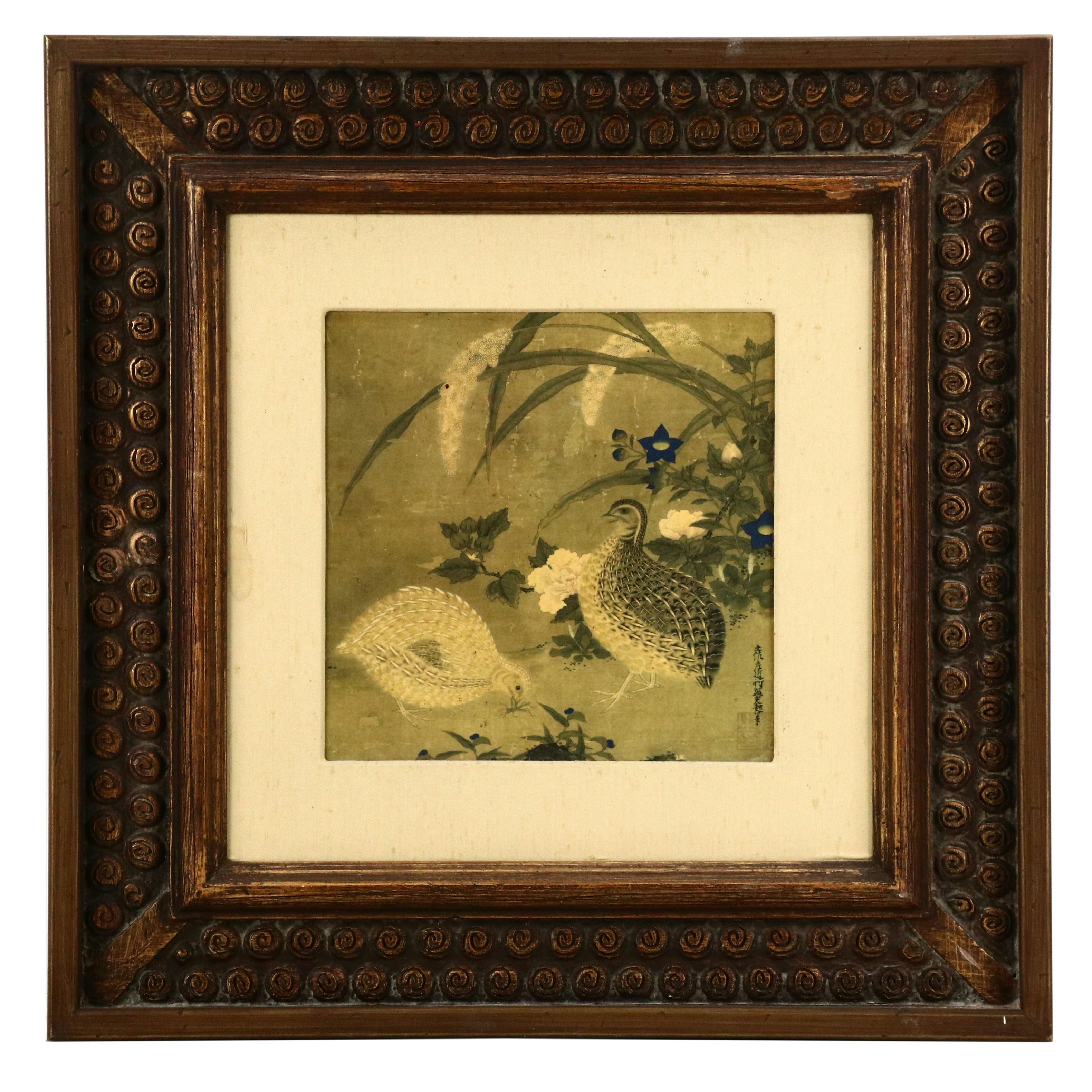 Offset Lithograph After Tosa Mitsuoki "Quail Birds and Flowers"