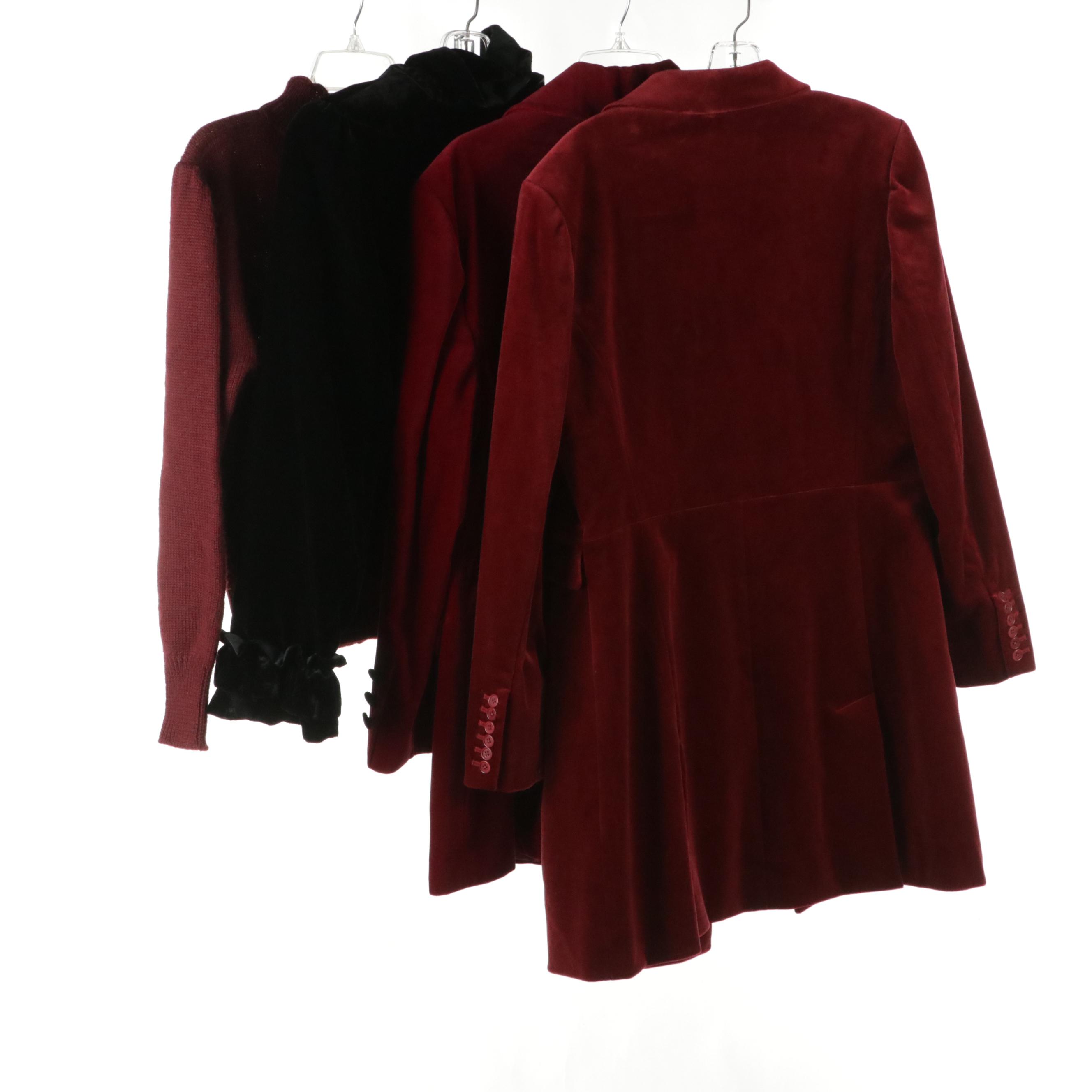 J. Peterman & Dementio Velvet Coats, INC Ruffle Jacket & Herman Geist Sweater