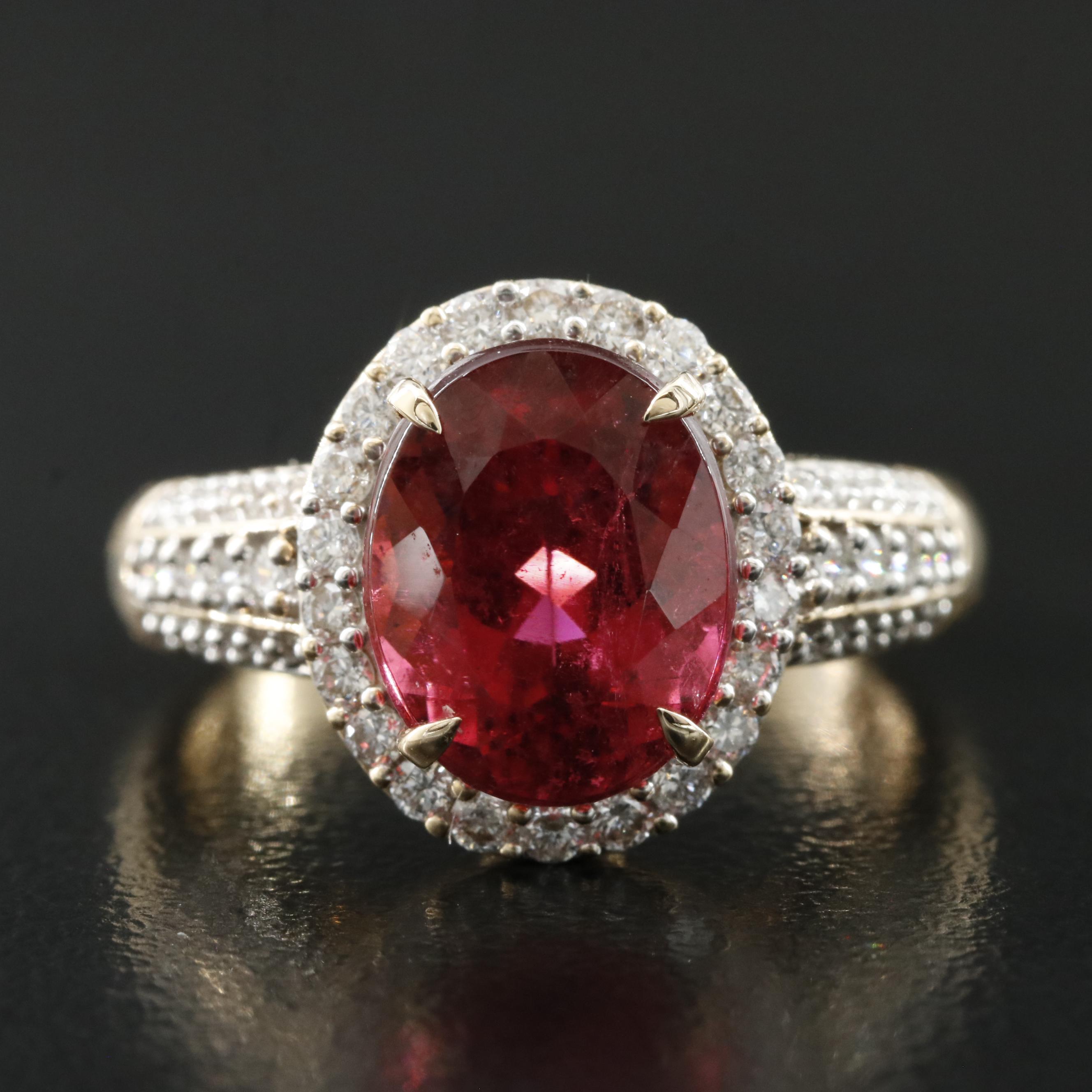 14K 2.58 CT Rubellite and Diamond Ring