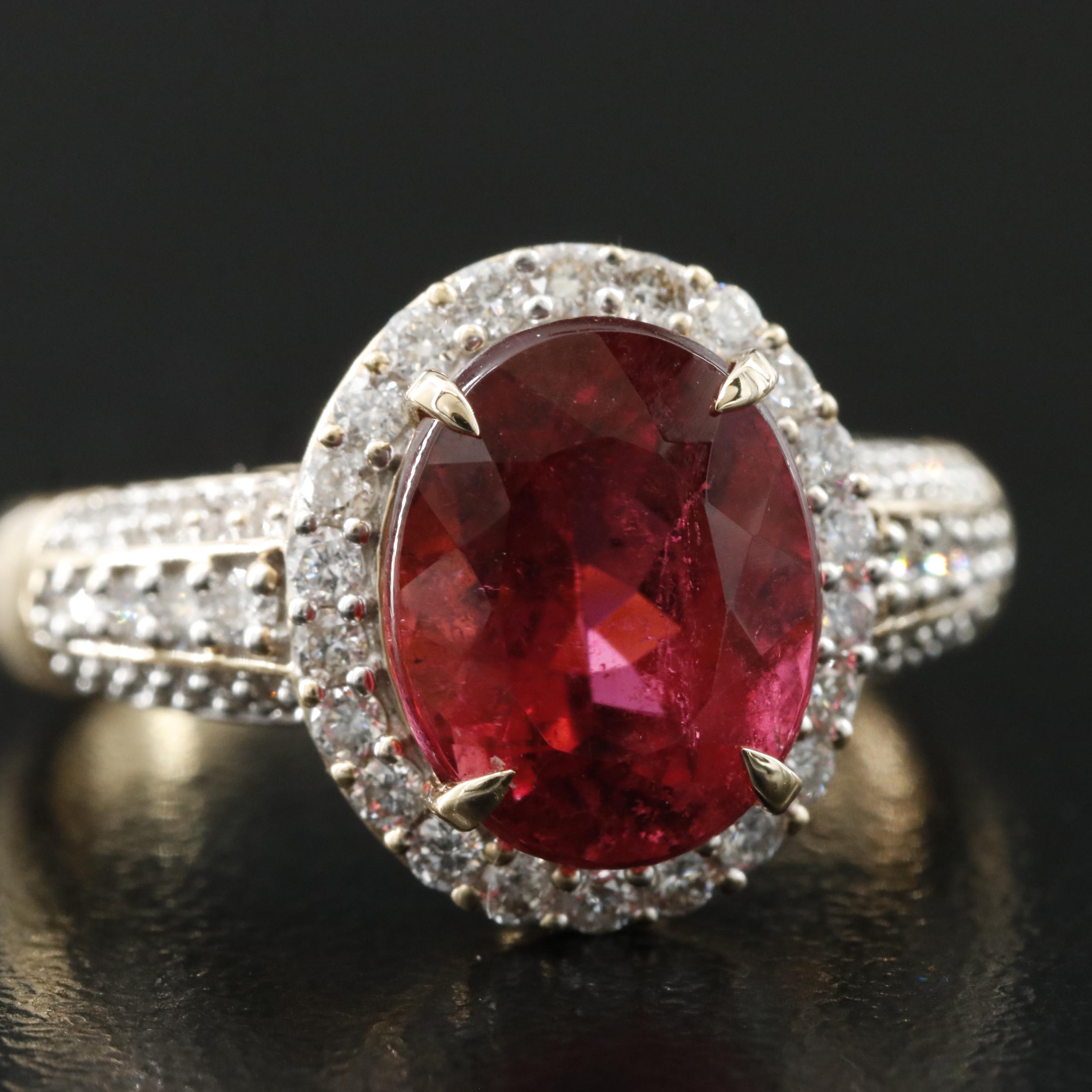 14K 2.58 CT Rubellite and Diamond Ring