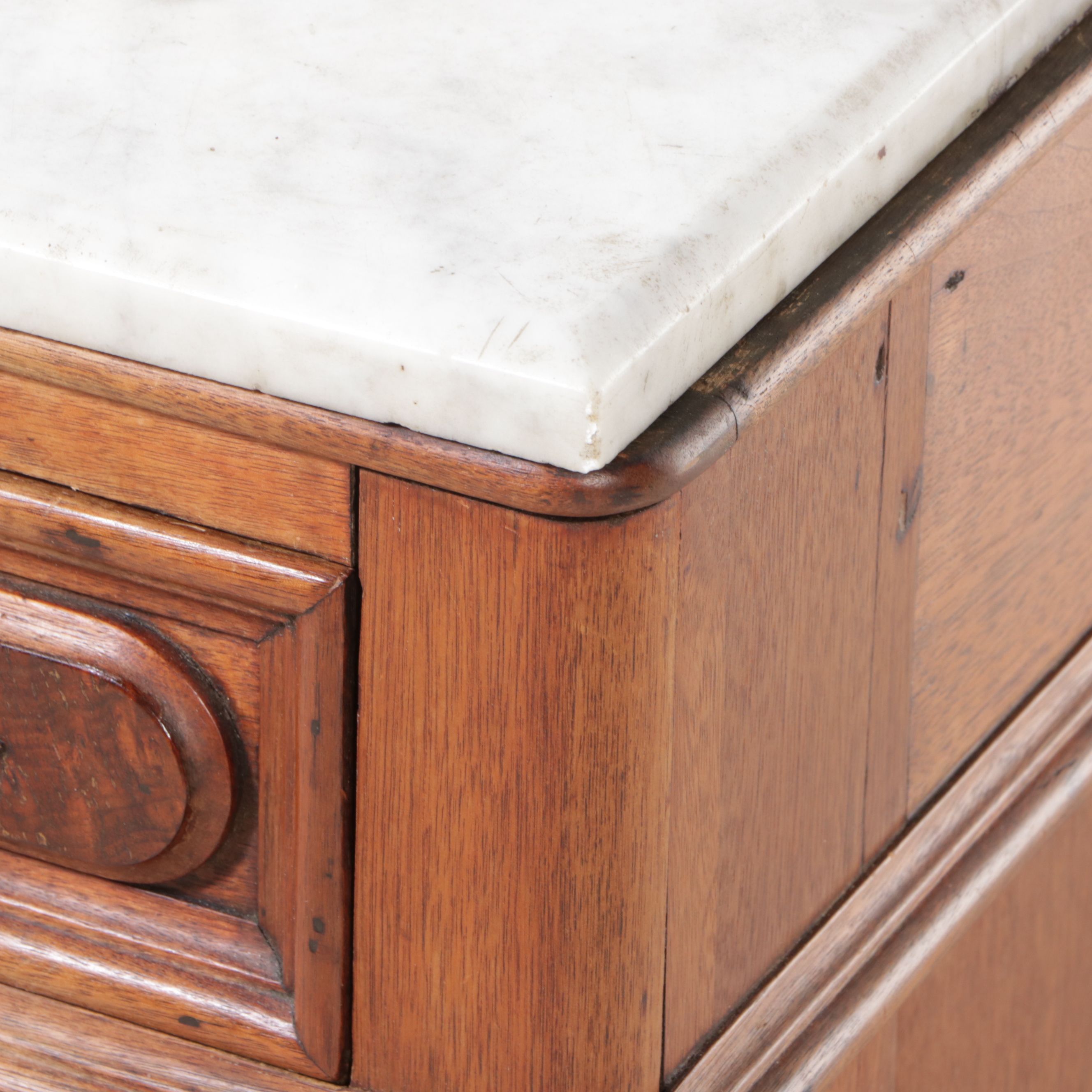 Victorian Eastlake Marble Top Burl Wood and Walnut Washstand