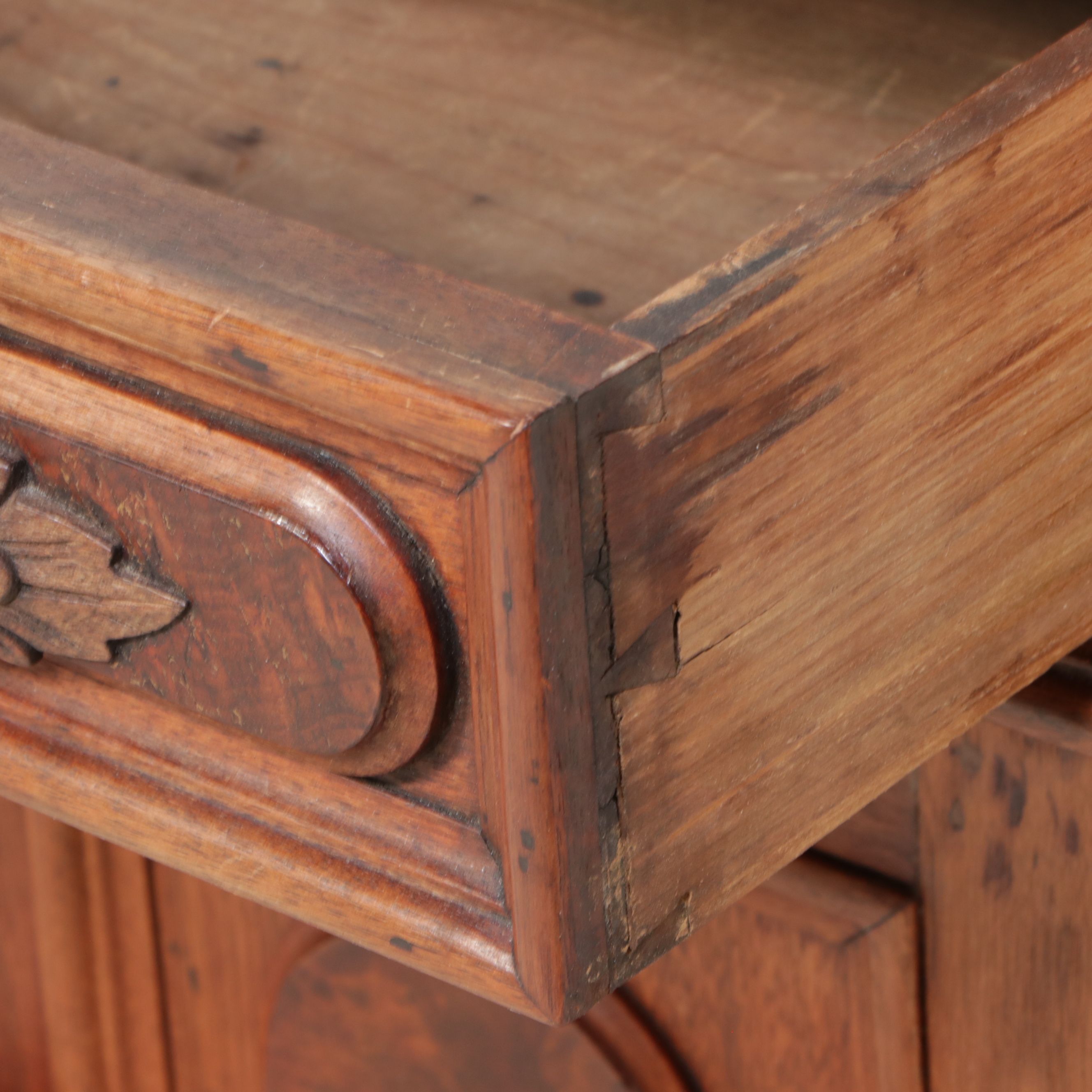 Victorian Eastlake Marble Top Burl Wood and Walnut Washstand