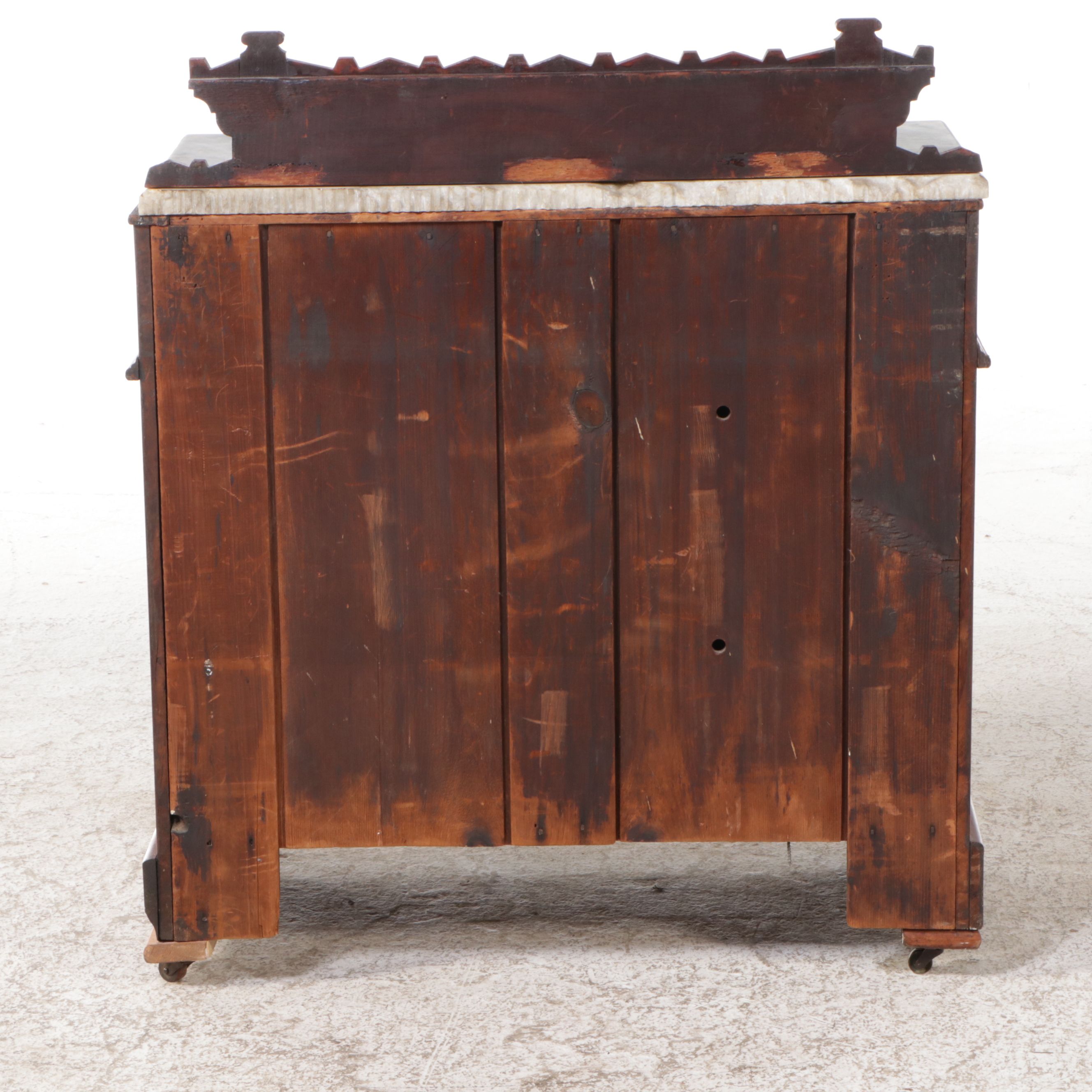 Victorian Eastlake Marble Top Burl Wood and Walnut Washstand