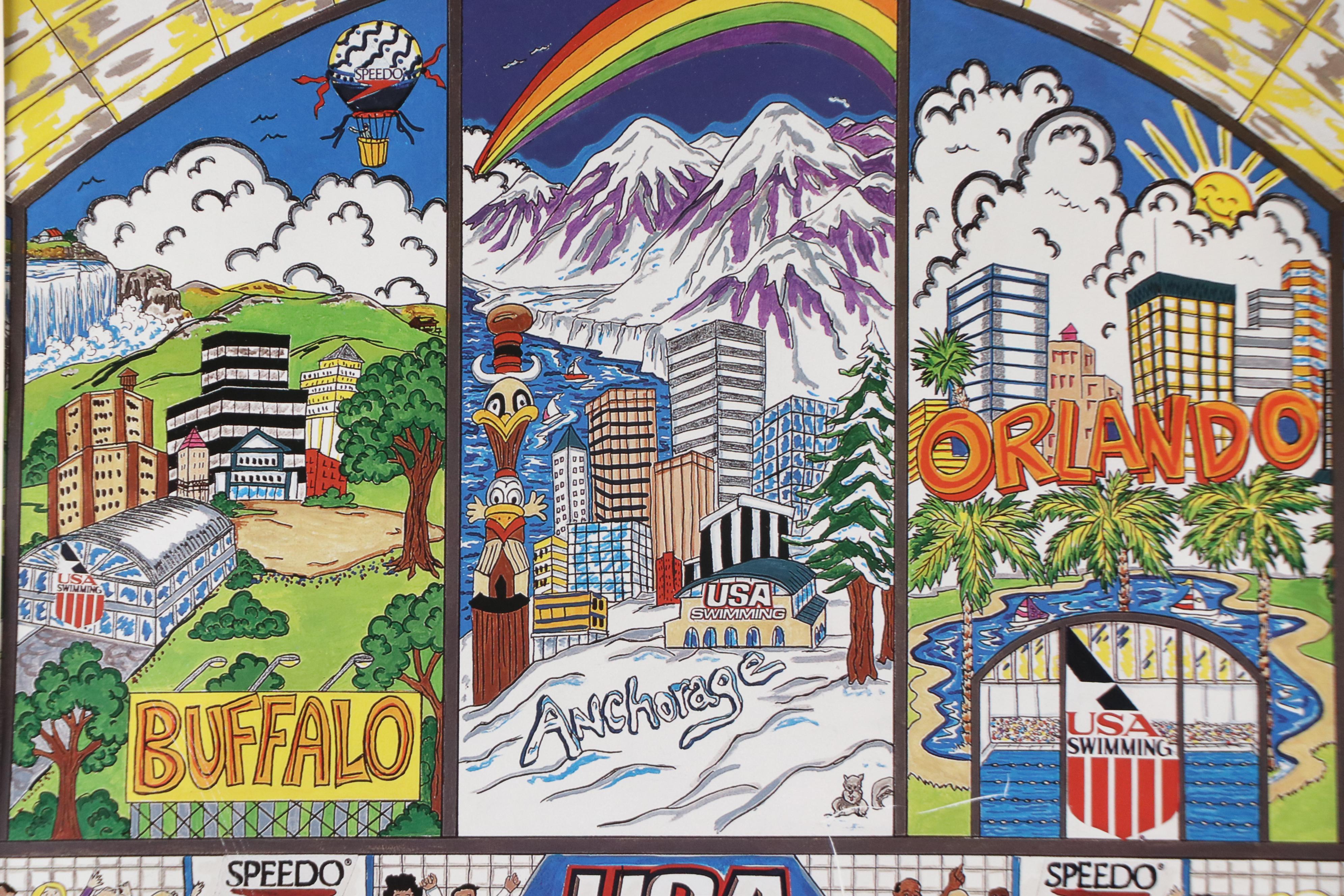 Charles Fazzino Offset Poster for the Speedo Junior Championships, 2000