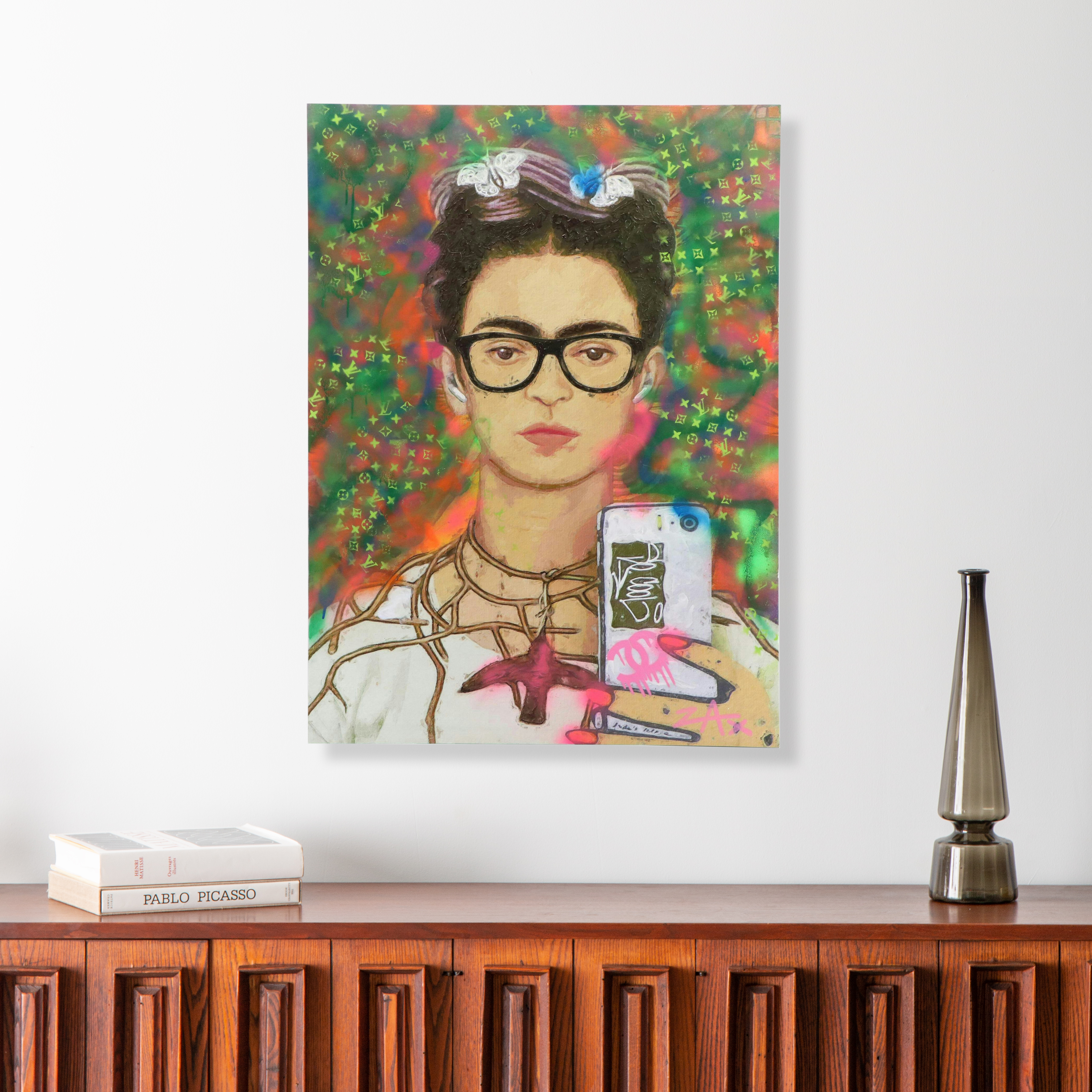 E.M. Zax Mixed Media Painting "Homage to Frida Kahlo," 2023