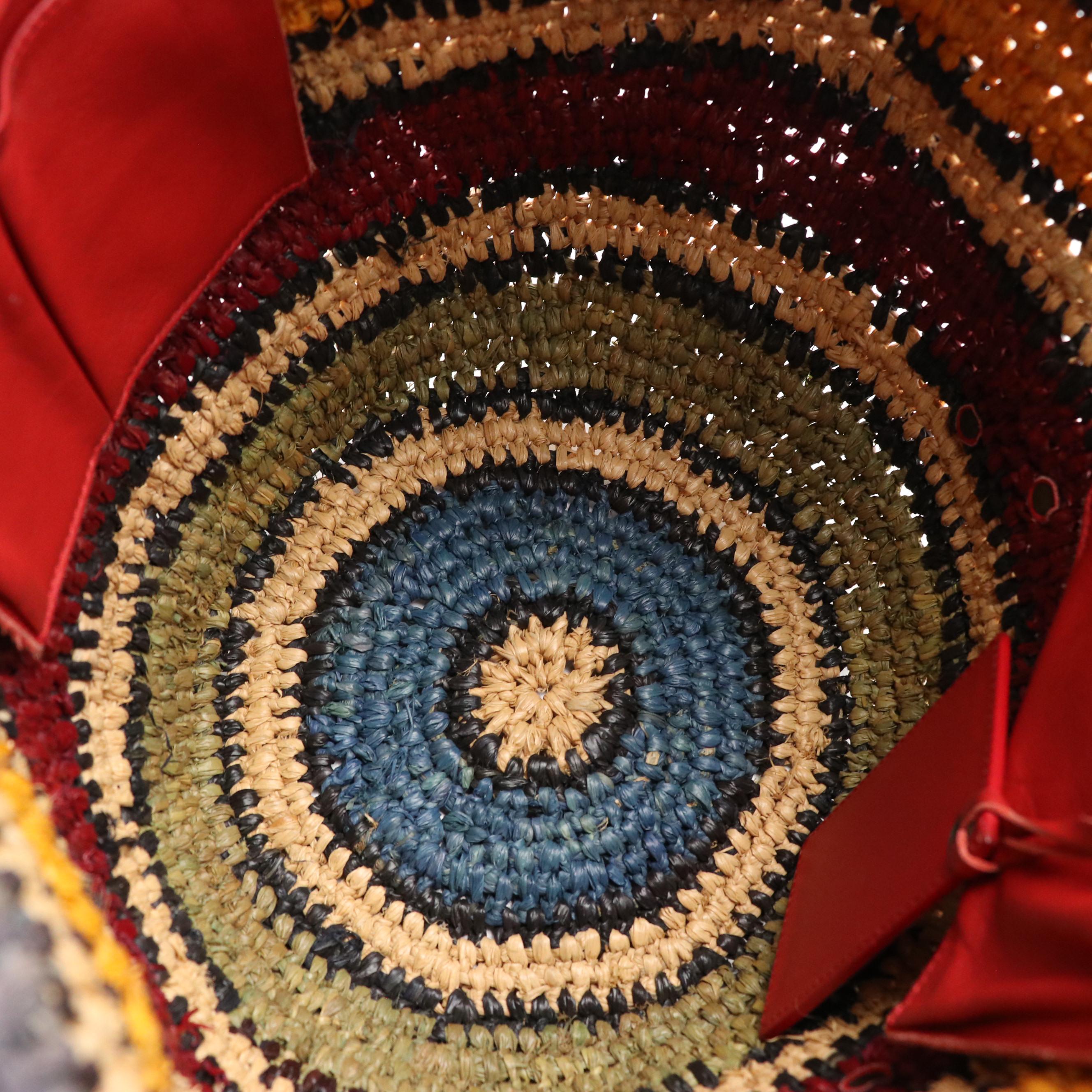 Balenciaga Panier Basket Tote in Multicolor Woven Raffia and Red Leather