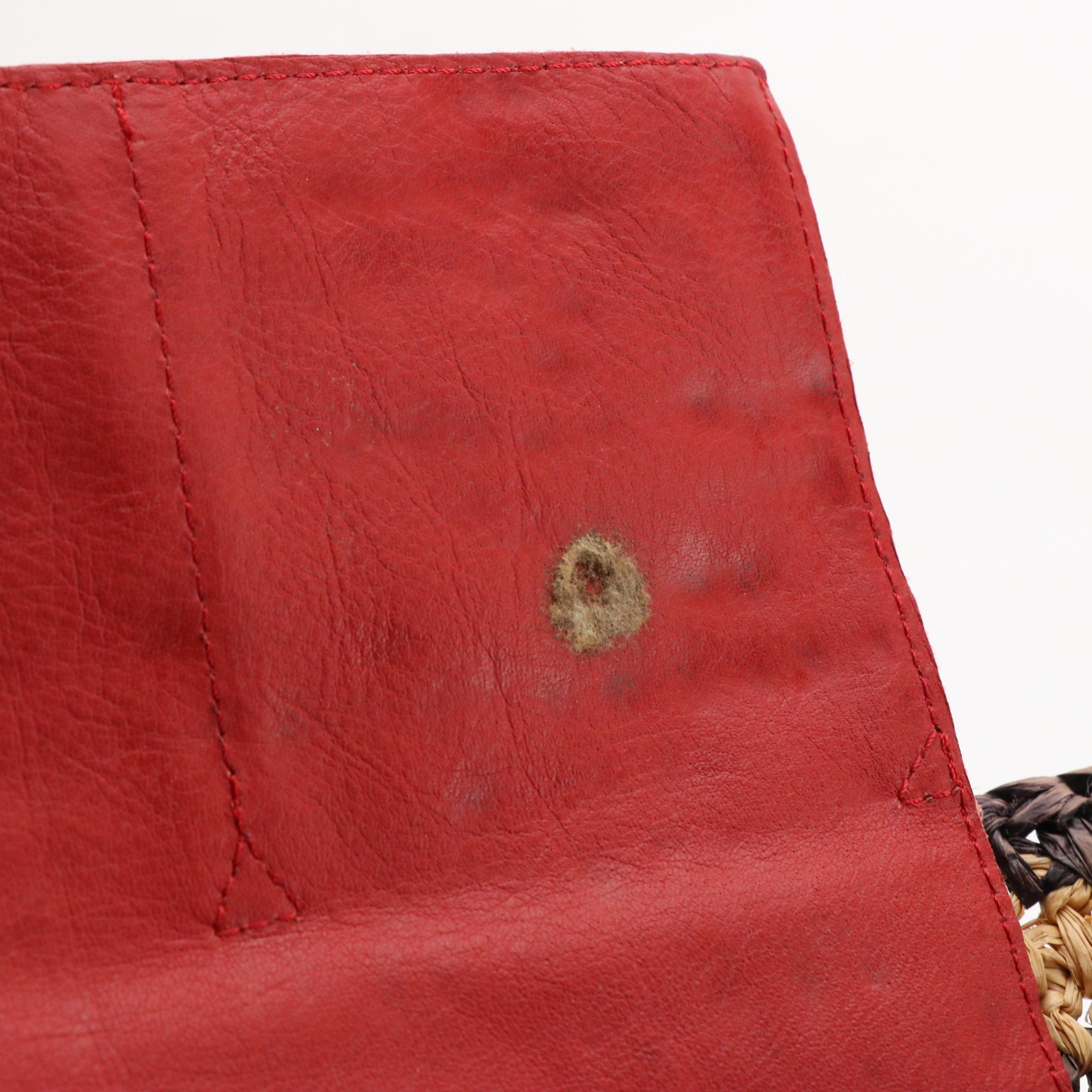 Balenciaga Panier Basket Tote in Multicolor Woven Raffia and Red Leather