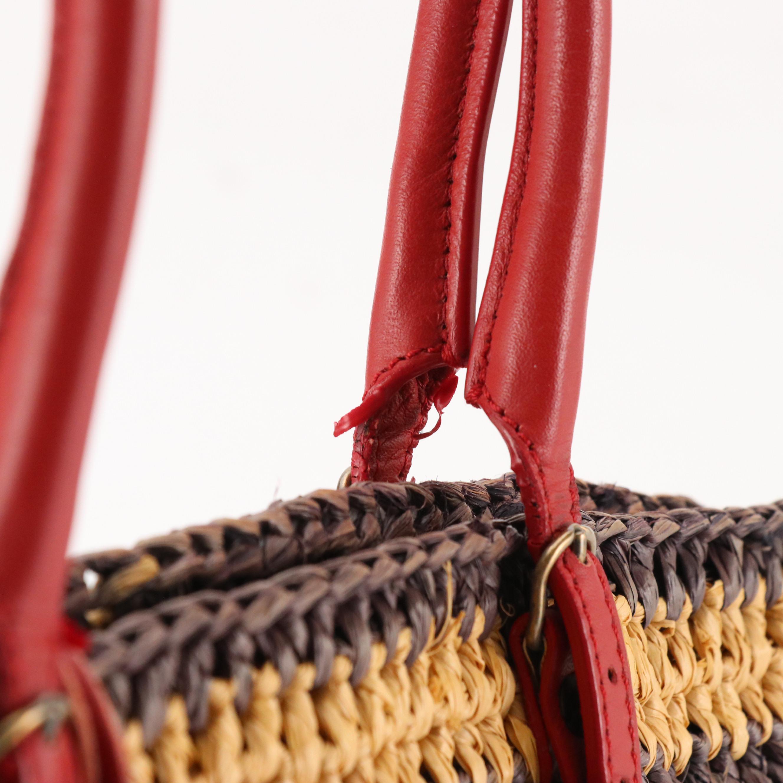 Balenciaga Panier Basket Tote in Multicolor Woven Raffia and Red Leather