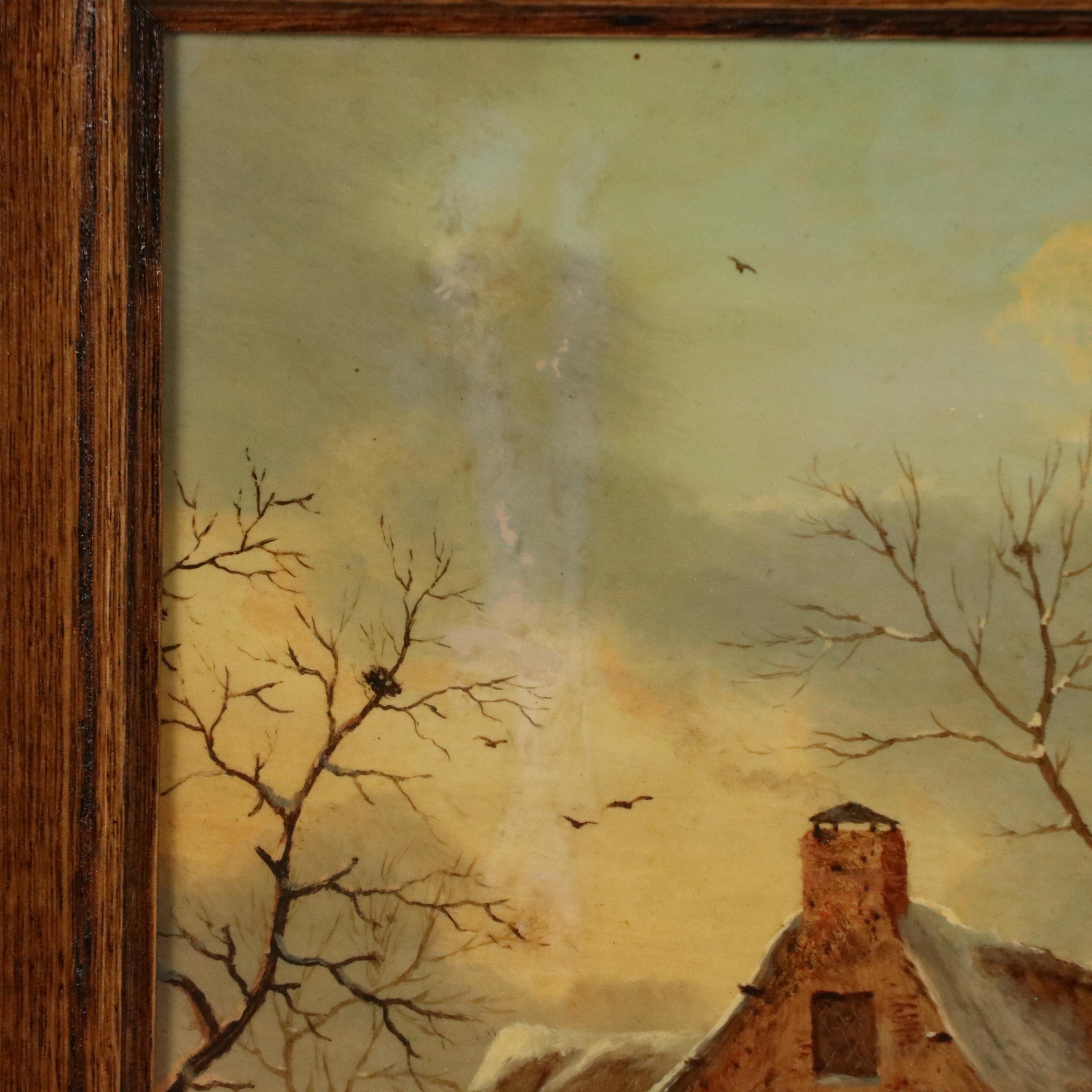 R. Peterson European School Oil Painting of Winter Scene