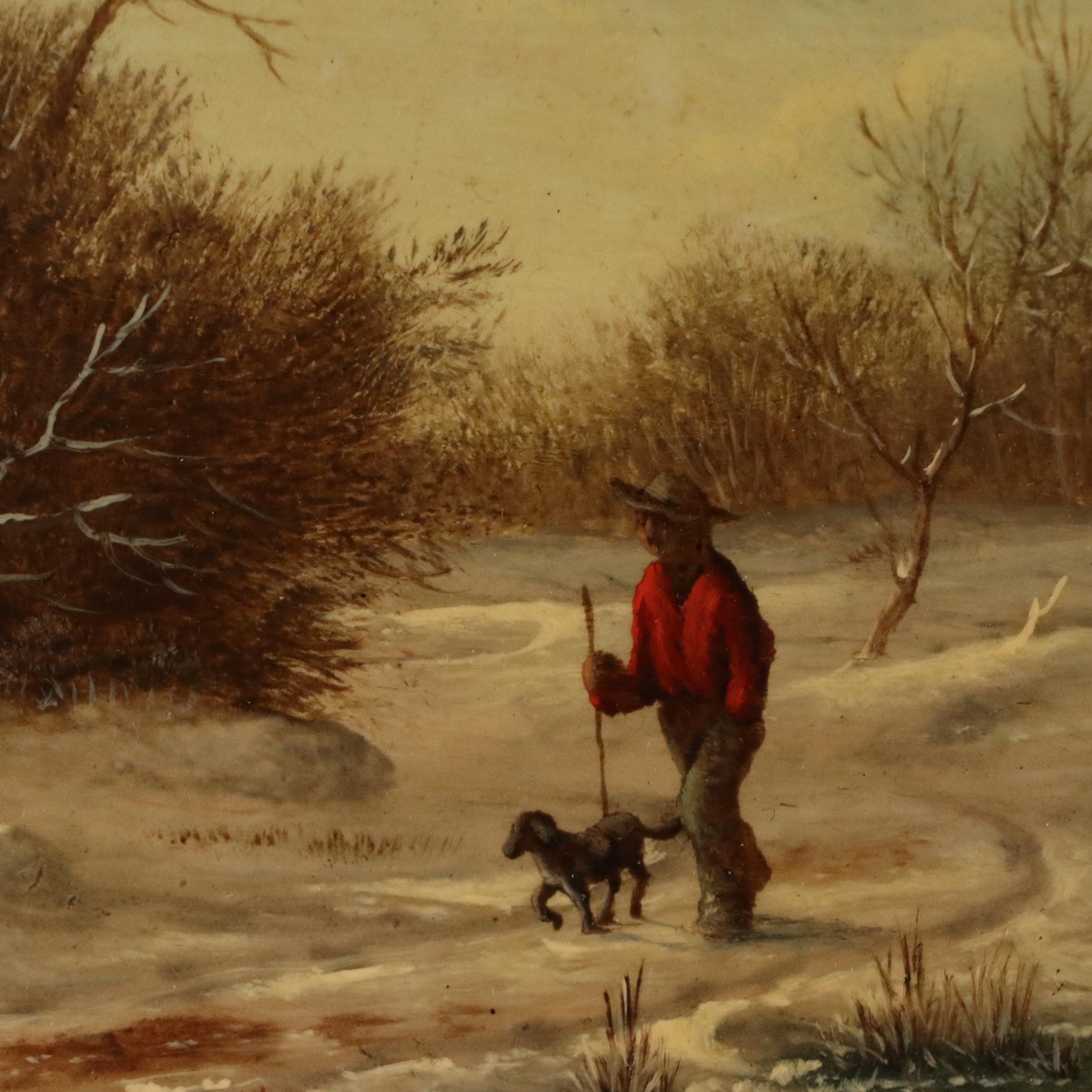 R. Peterson European School Oil Painting of Winter Scene