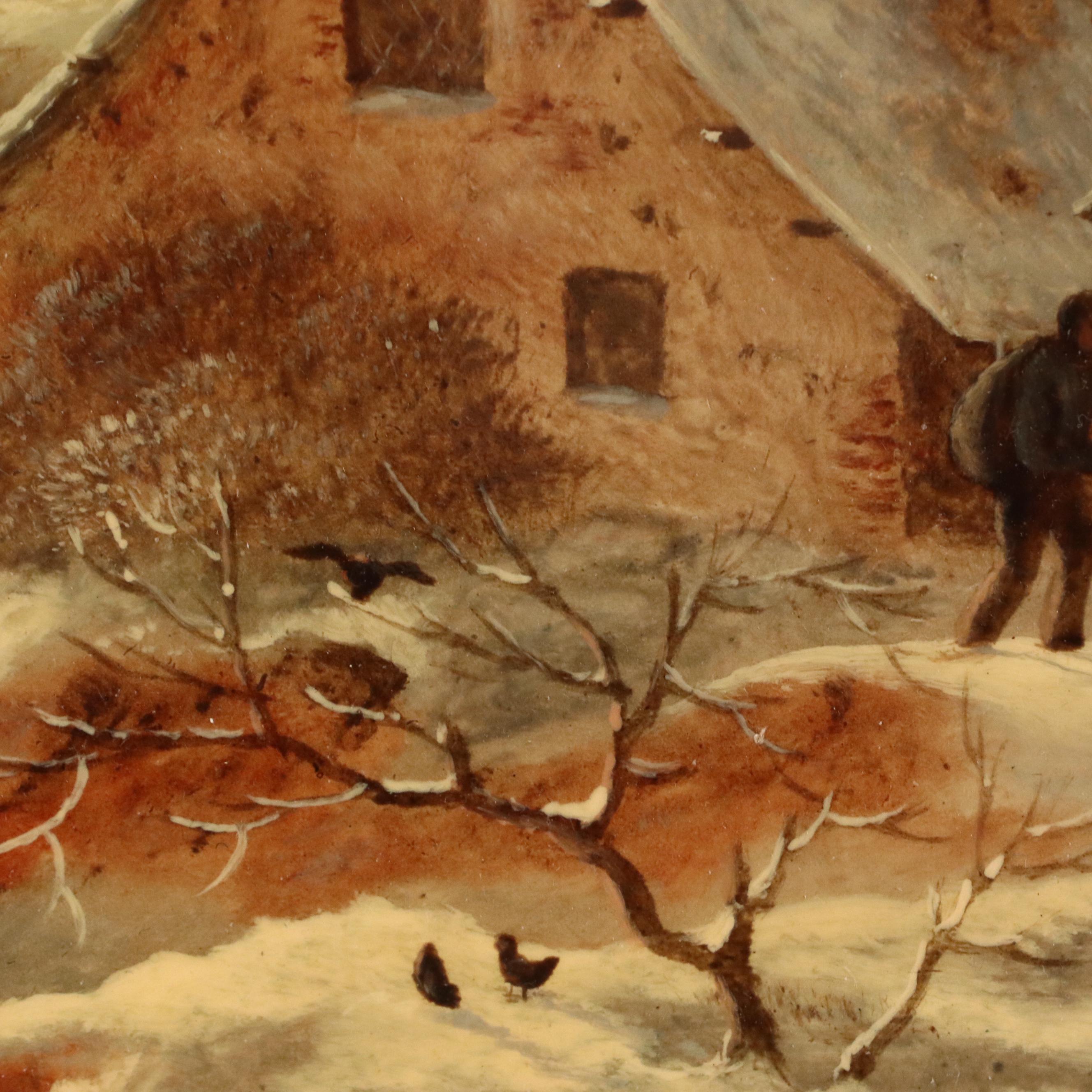 R. Peterson European School Oil Painting of Winter Scene