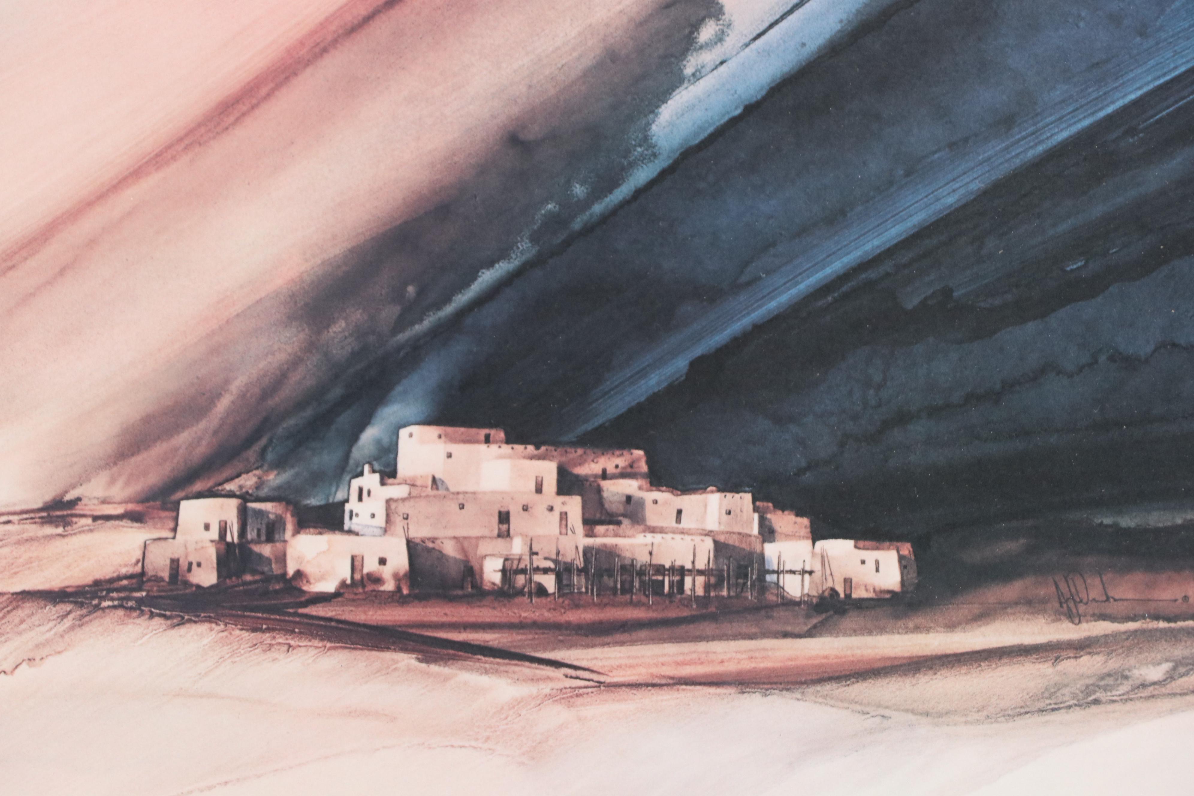 Albert J. Dreher Offset Lithograph "Taos Pueblo"