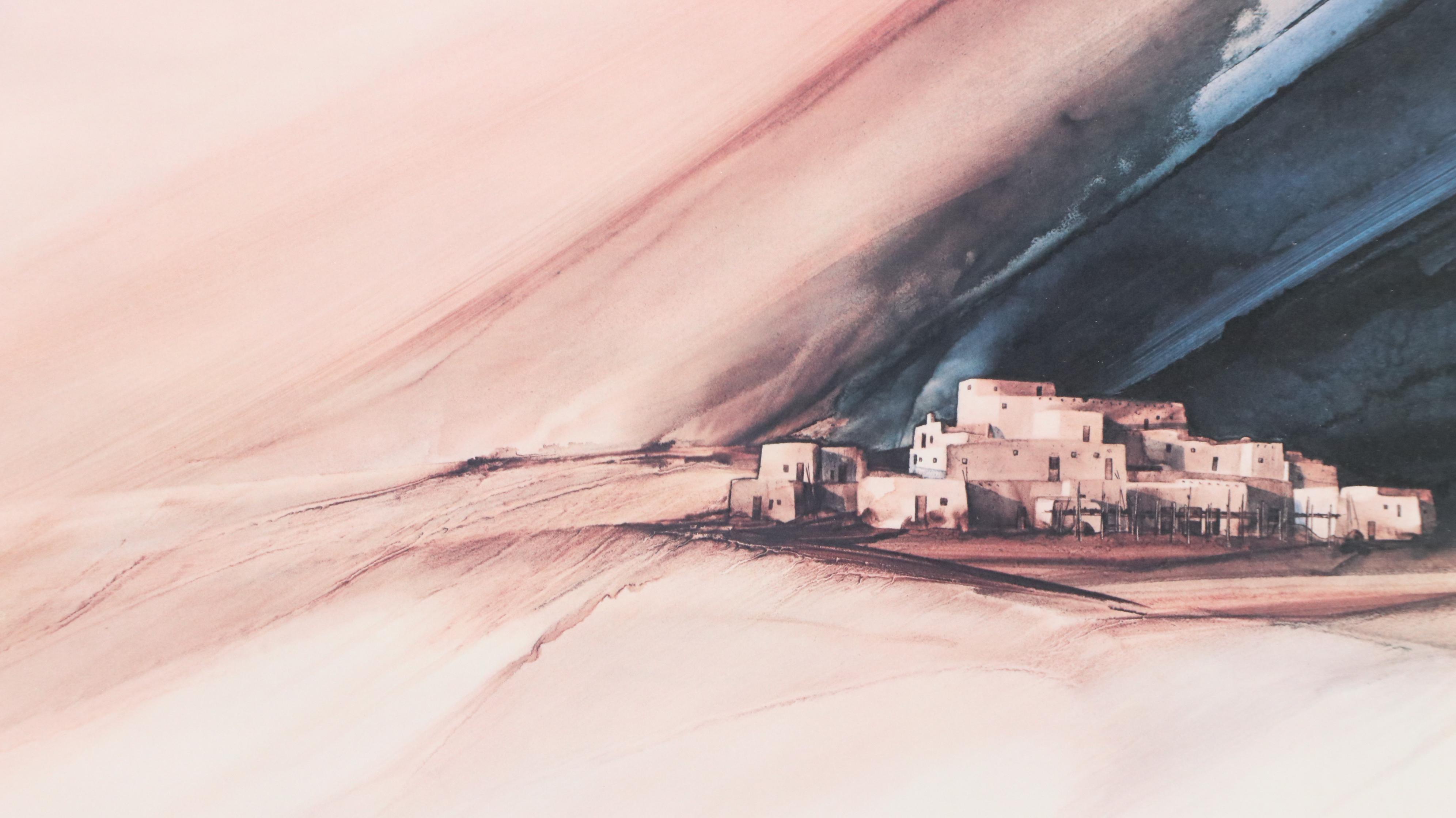 Albert J. Dreher Offset Lithograph "Taos Pueblo"