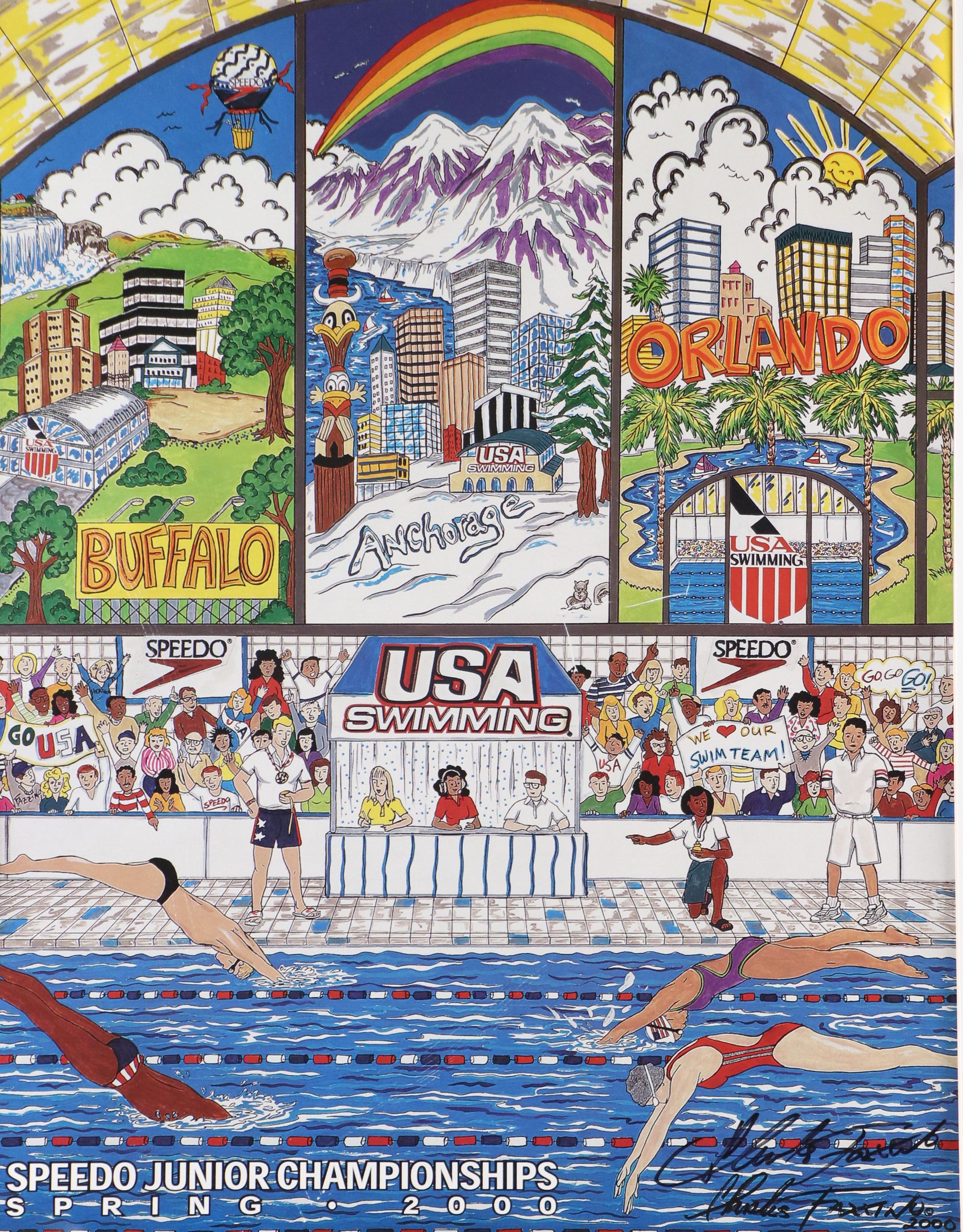 Charles Fazzino Offset Poster for the Speedo Junior Championships, 2000