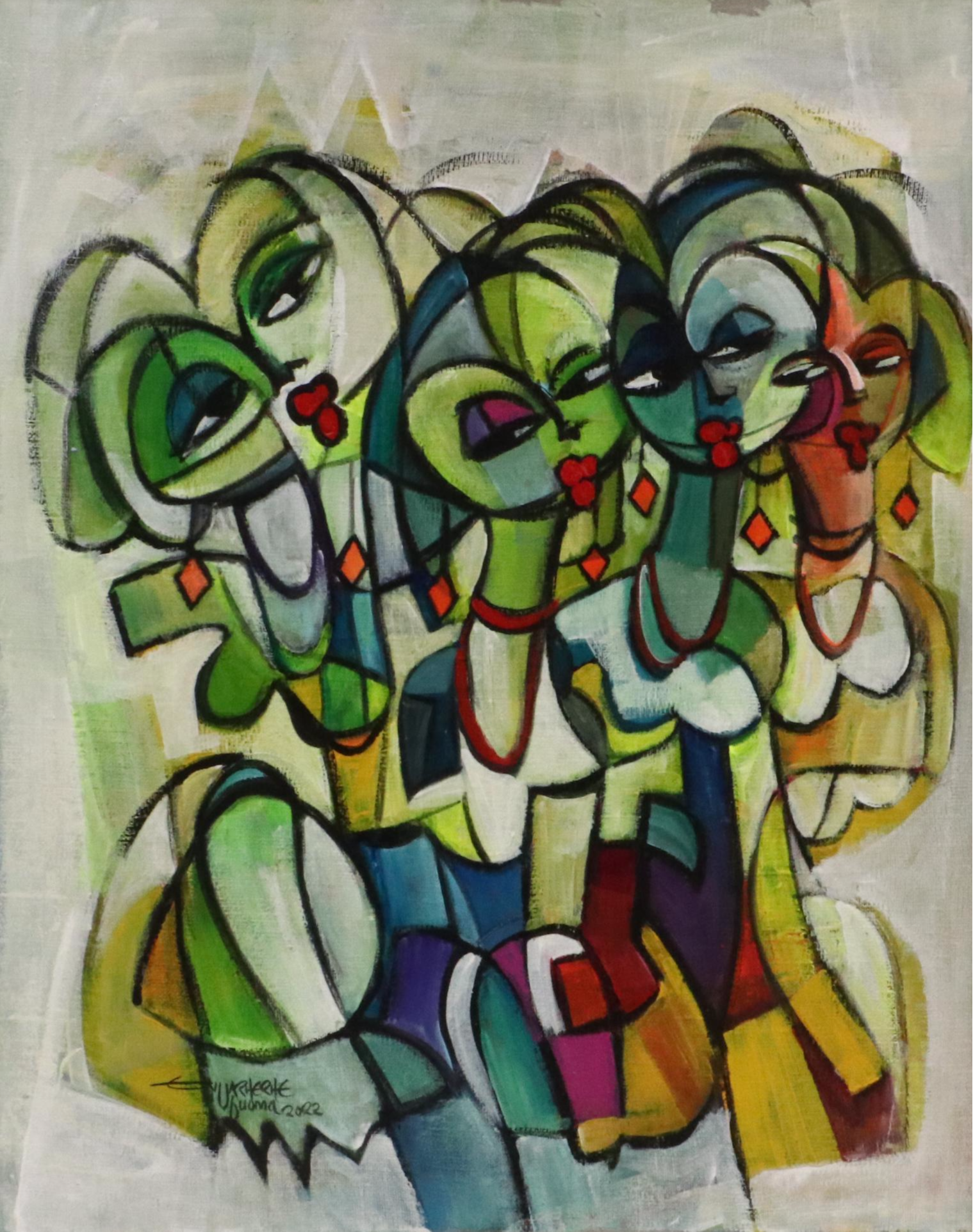 Evuarherhe Ufuoma Figurative Acrylic Painting "Beautiful World," 2022