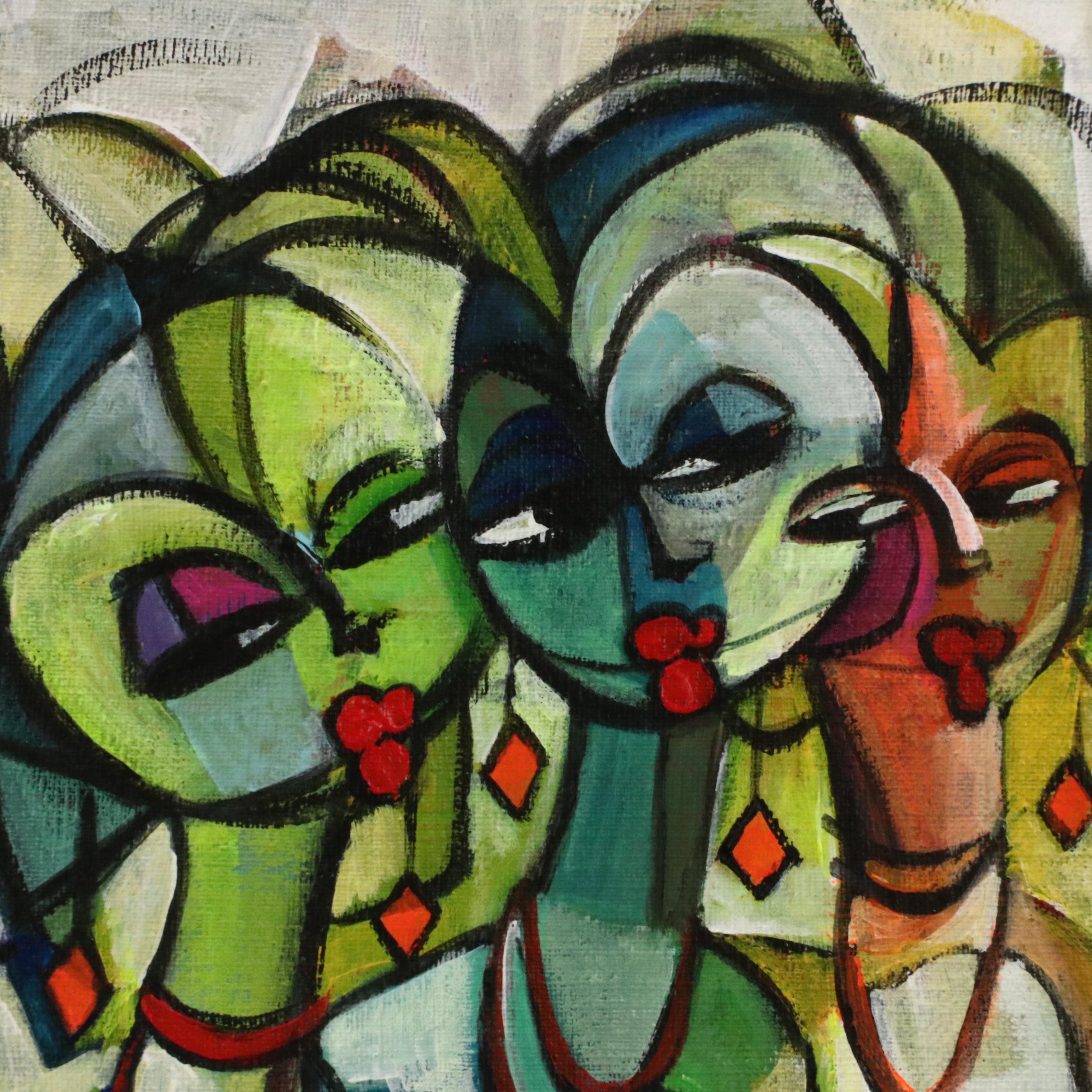 Evuarherhe Ufuoma Figurative Acrylic Painting "Beautiful World," 2022