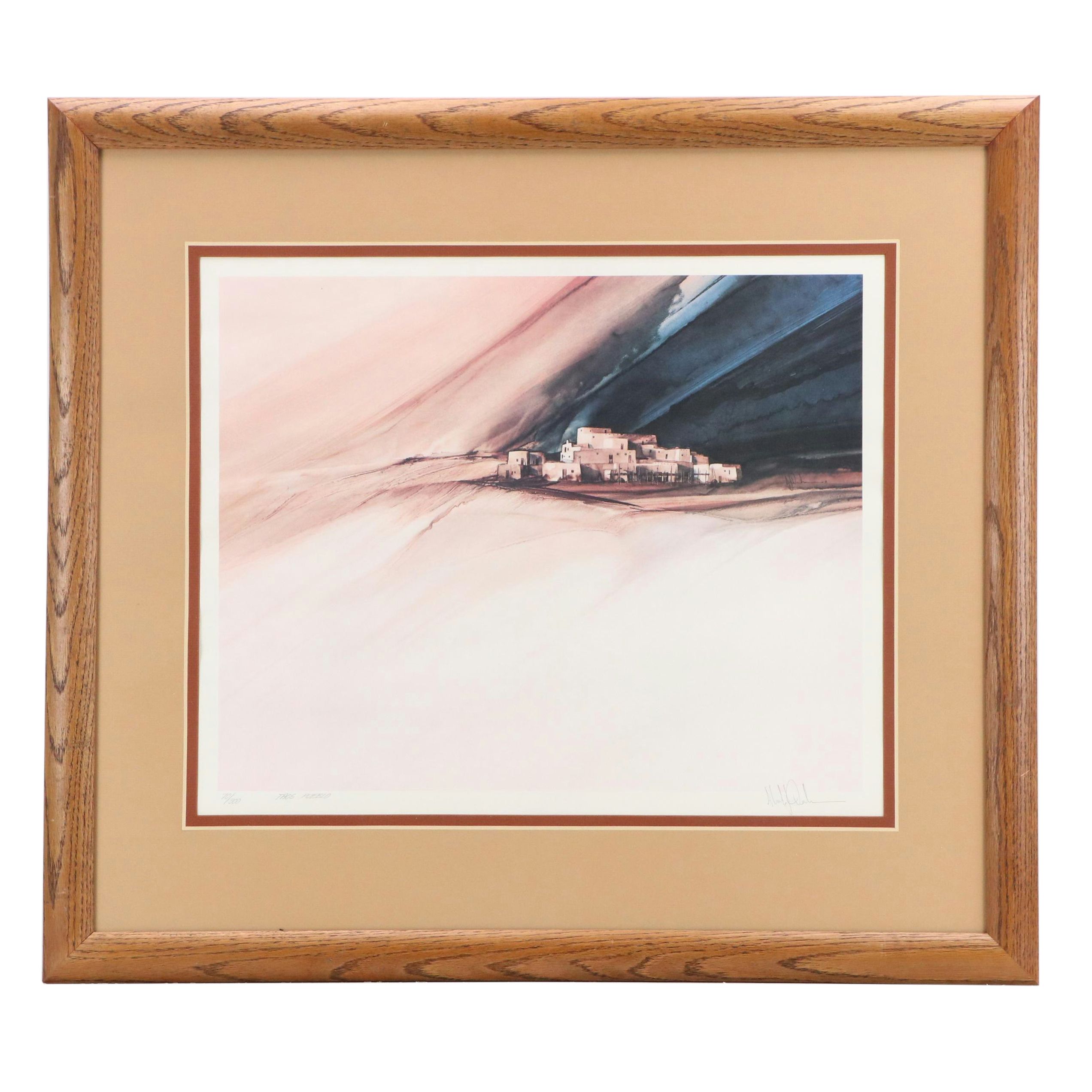 Albert J. Dreher Offset Lithograph "Taos Pueblo"