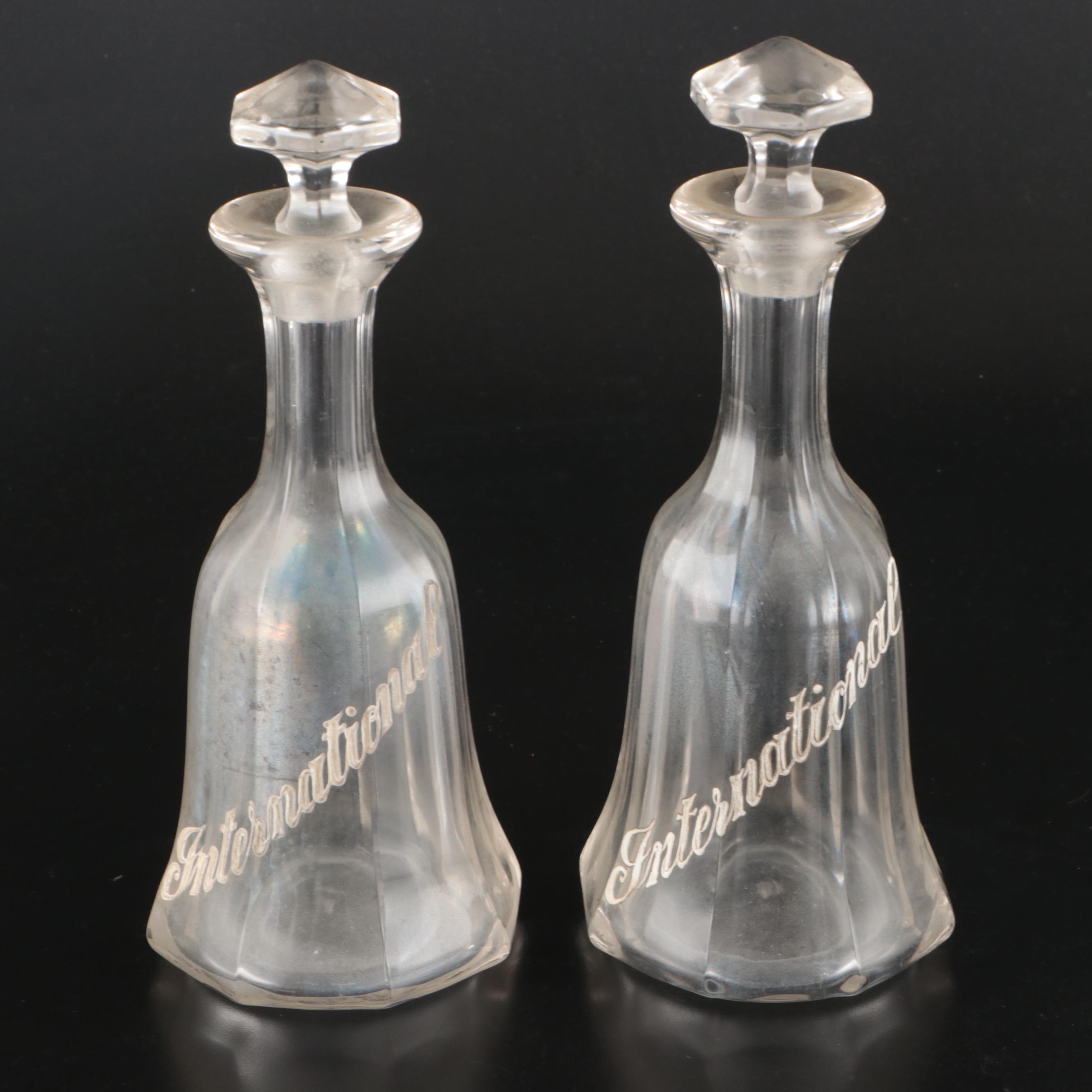 Heisey Glass Pitcher with Glass Decanters