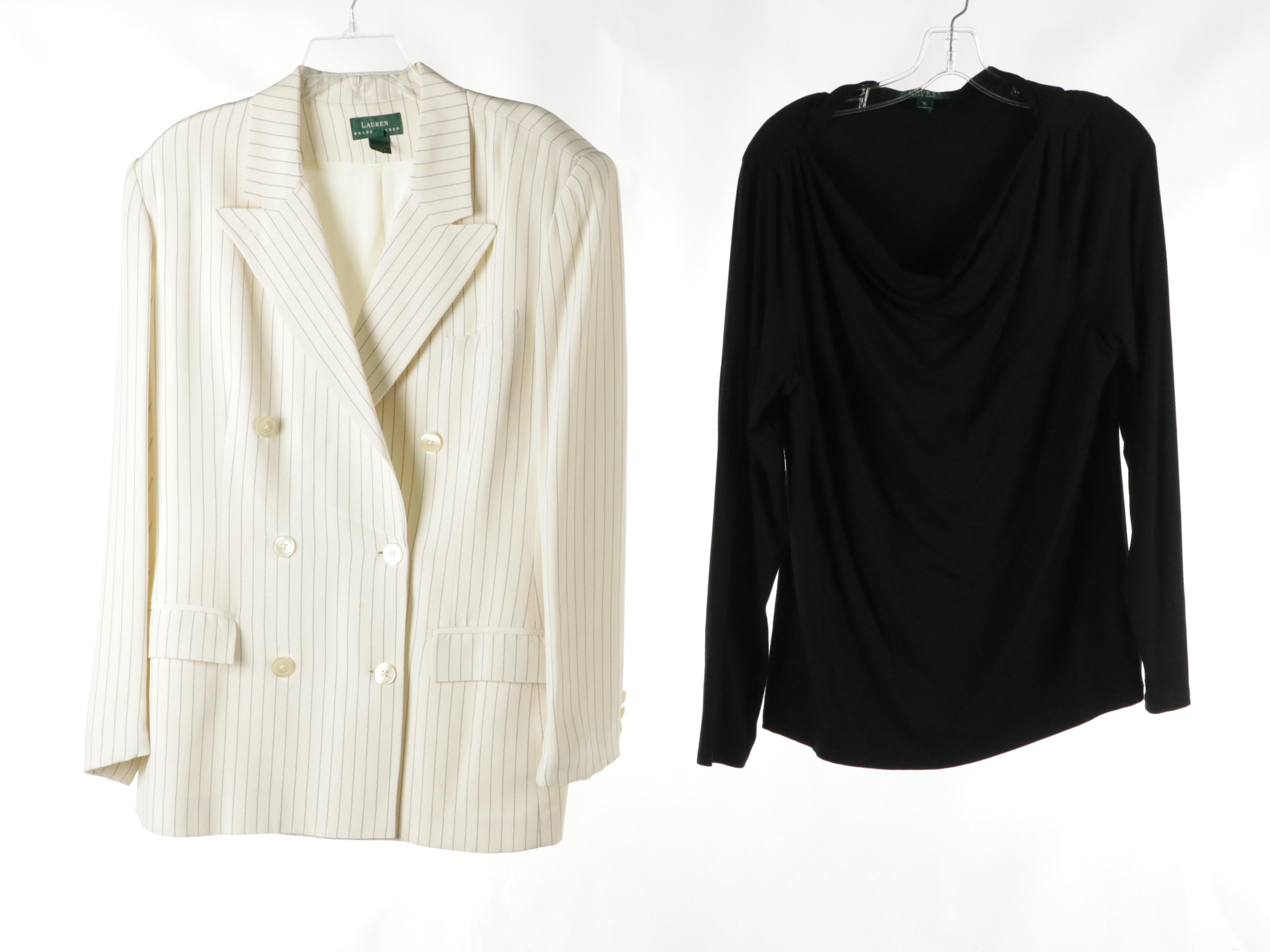 Lauren Ralph Lauren Striped Silk Blazer, Long Sleeve Blouses, Skirt and Sweater